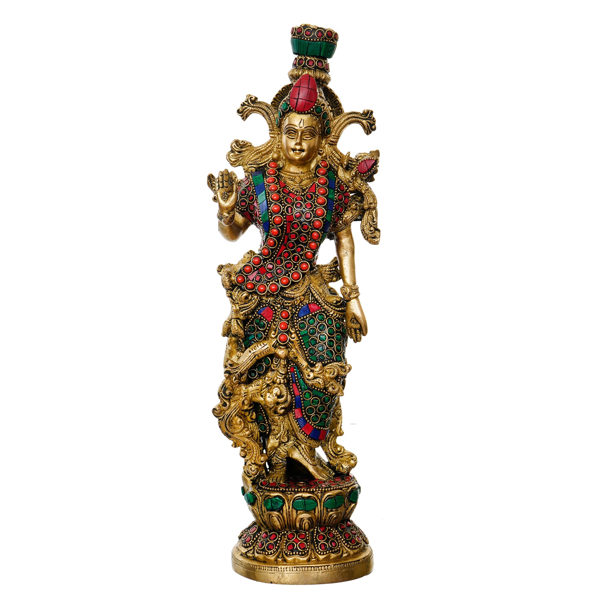 Gold Brass Stone Work Handcrafted Goddess Radha Murti 2