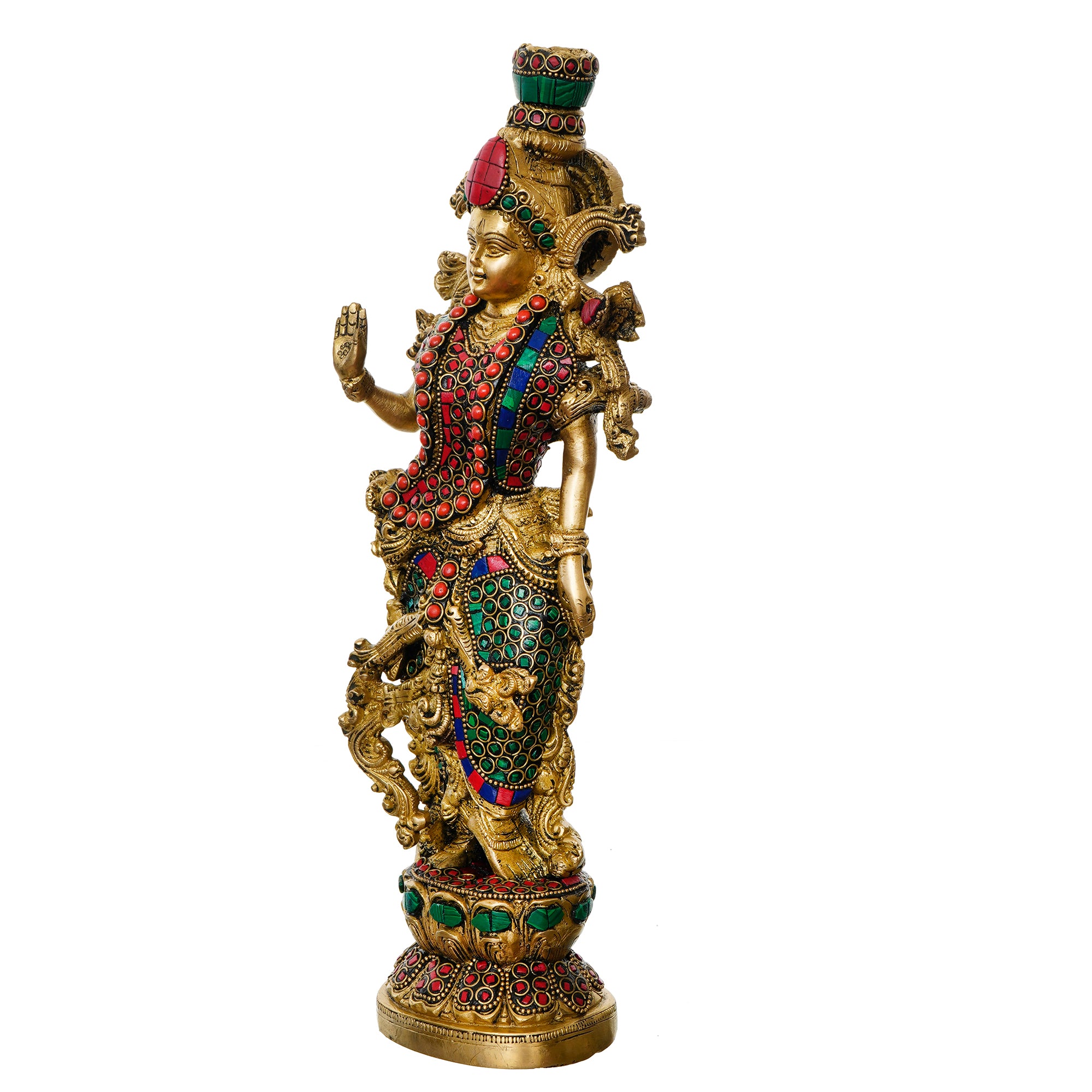 Gold Brass Stone Work Handcrafted Goddess Radha Murti 4