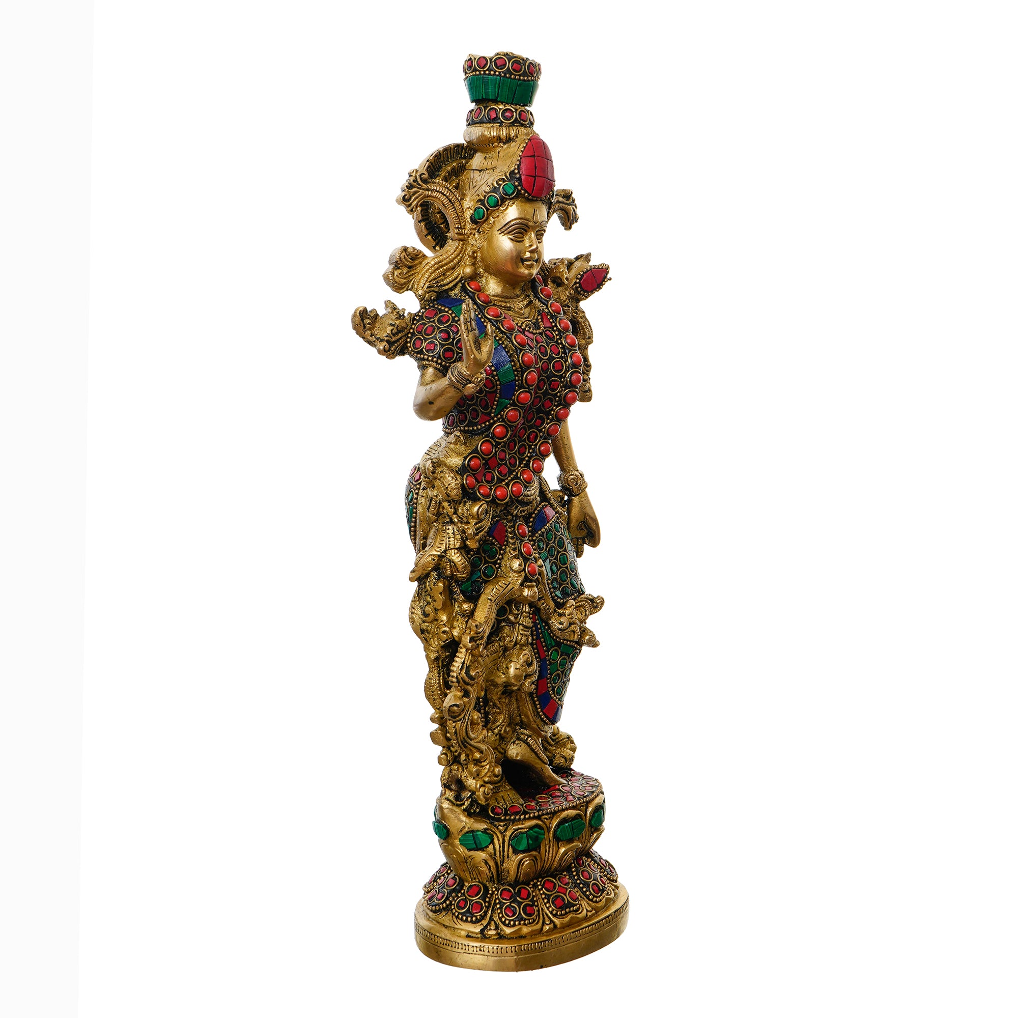 Gold Brass Stone Work Handcrafted Goddess Radha Murti 5