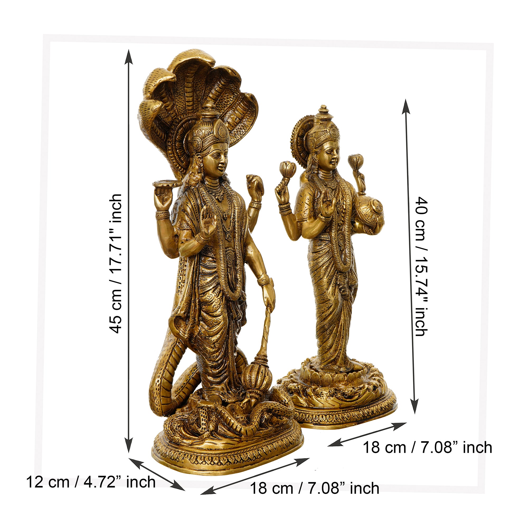 Golden Brass Handcrafted Standing Lord Vishnu and Goddess Laxmi Idols 3