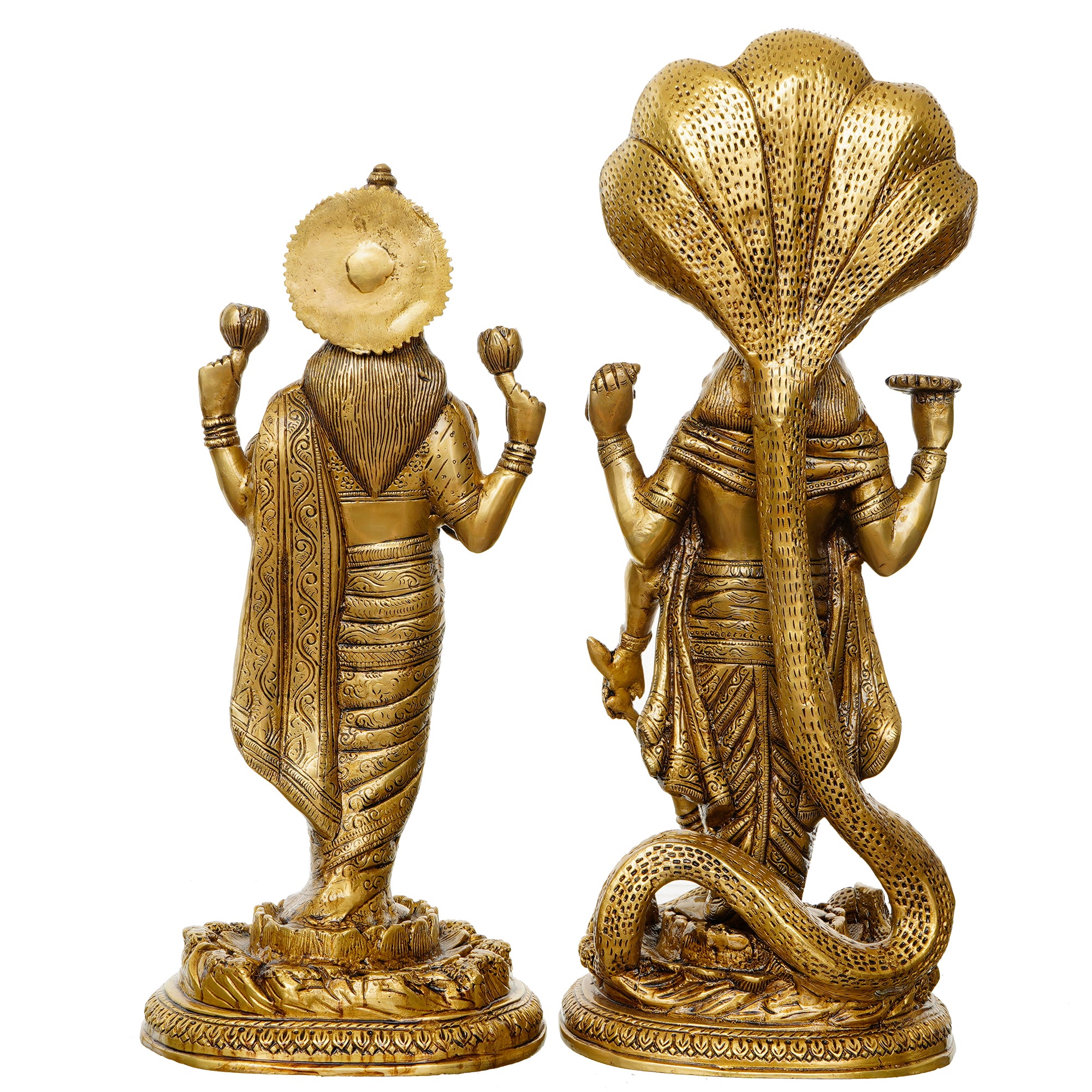 Golden Brass Handcrafted Standing Lord Vishnu and Goddess Laxmi Idols 6