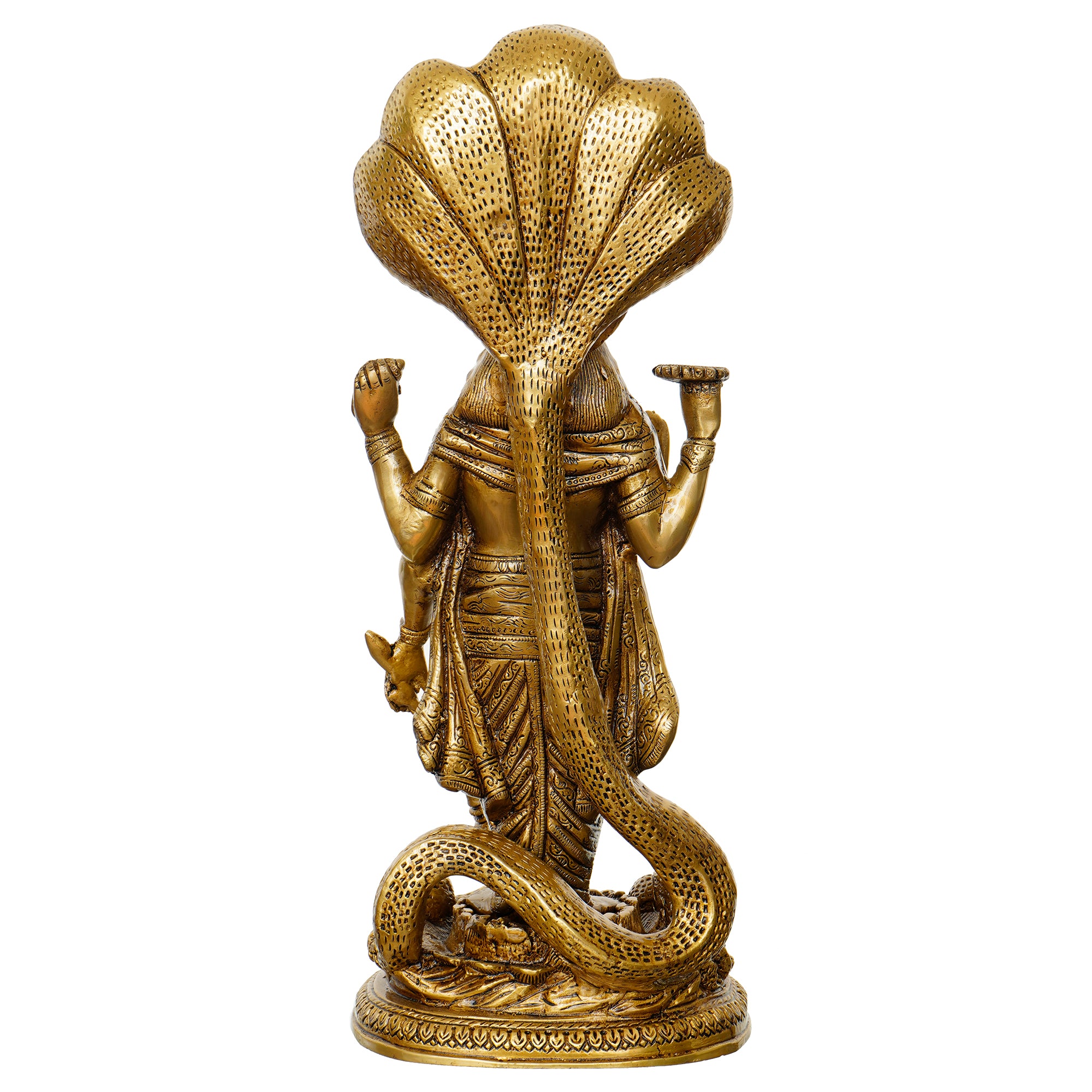 Golden Brass Standing Lord Vishnu Idol with Holding Conch Shell, Chakra, and Mace 6