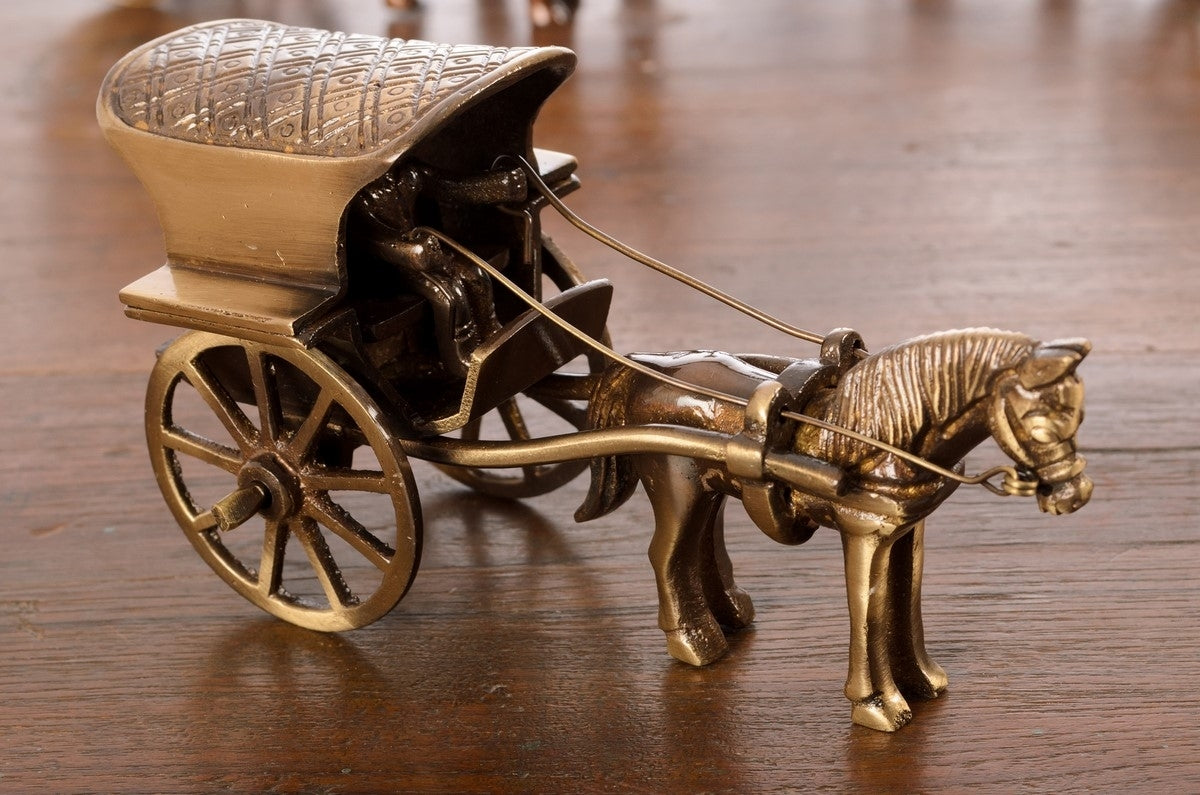 Golden Brass Horse Cart Showpiece