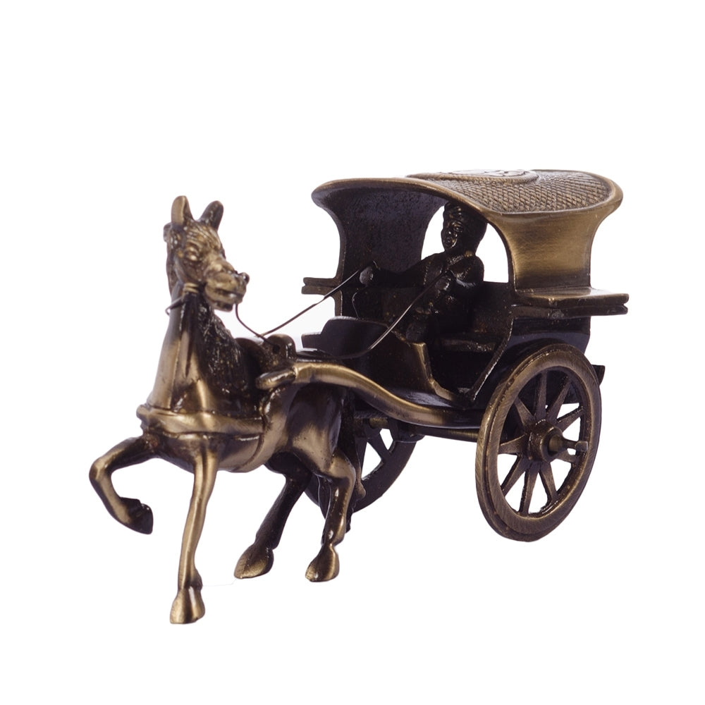 Brown Brass Horse Carriage Showpiece