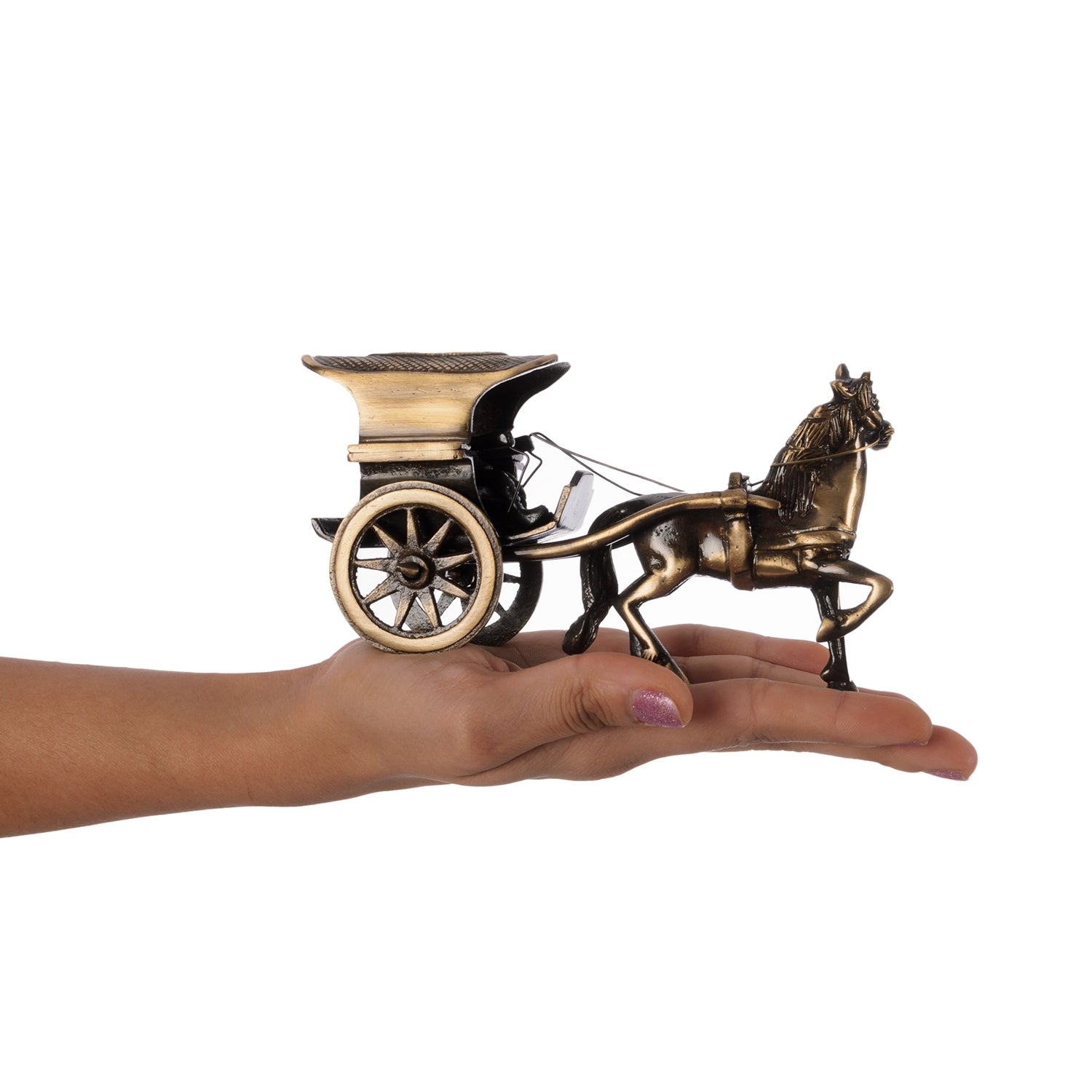 Brown Brass Horse Carriage Showpiece 5