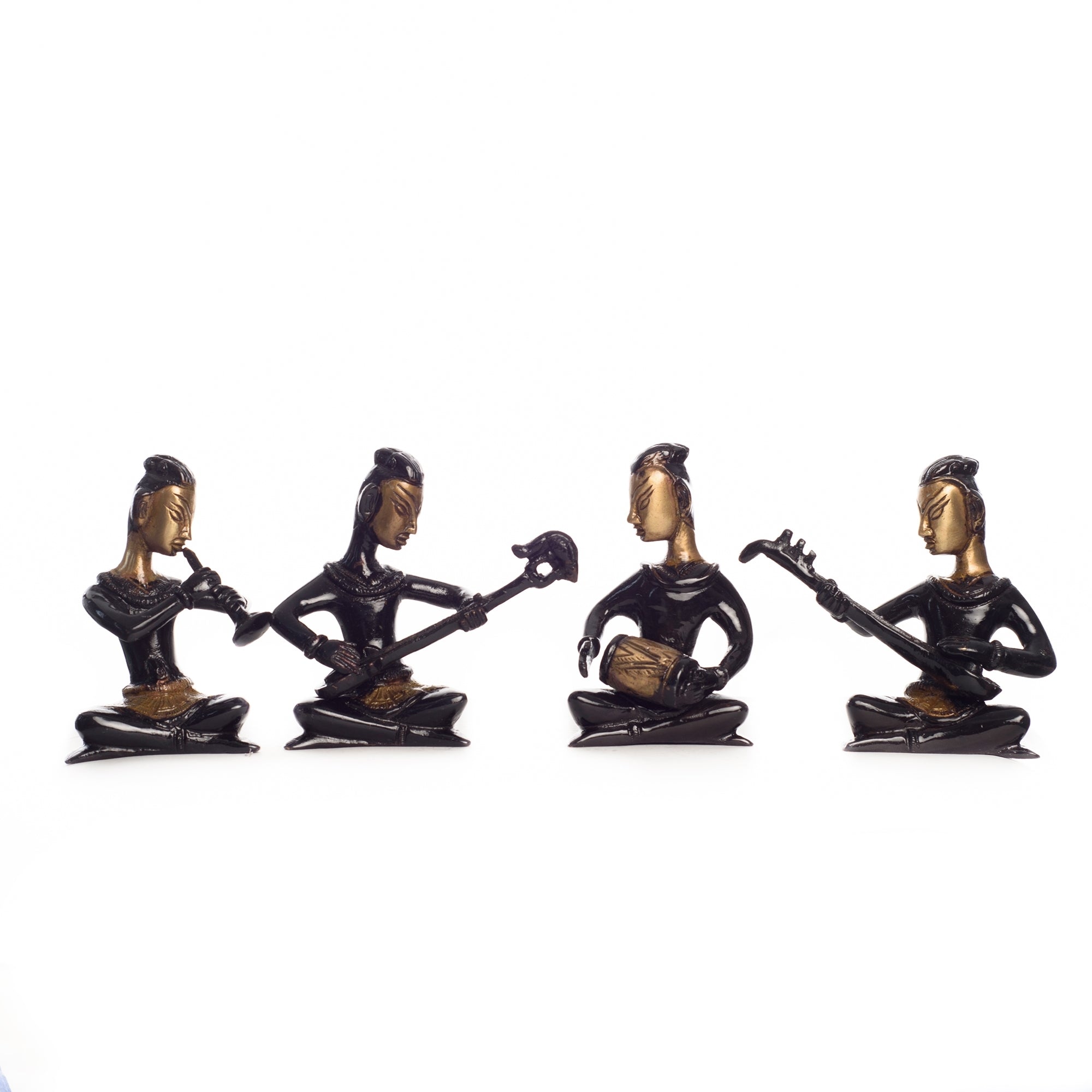 Black and Golden Brass Decorative Musicians Showpiece Set of 4 1