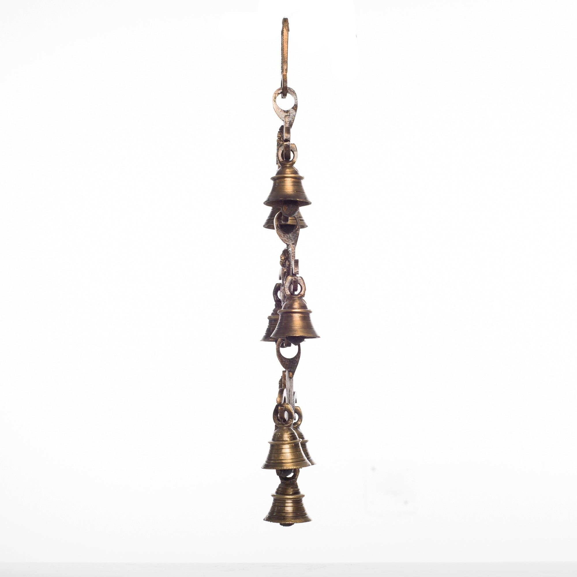 Brown Brass Ganesha Laxmi Saraswati Wall Hanging Bells 4