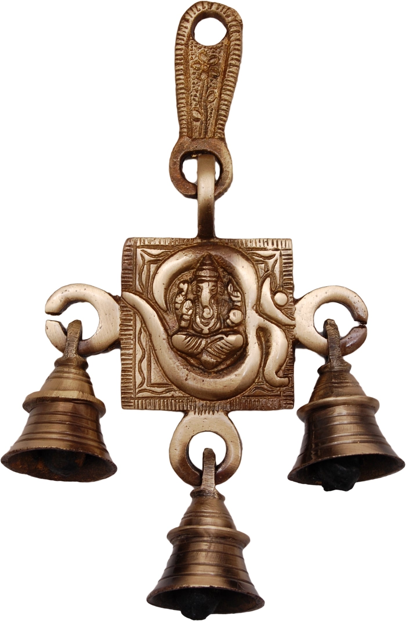 Brown Brass Om Ganesha Wall Hanging Art with bells