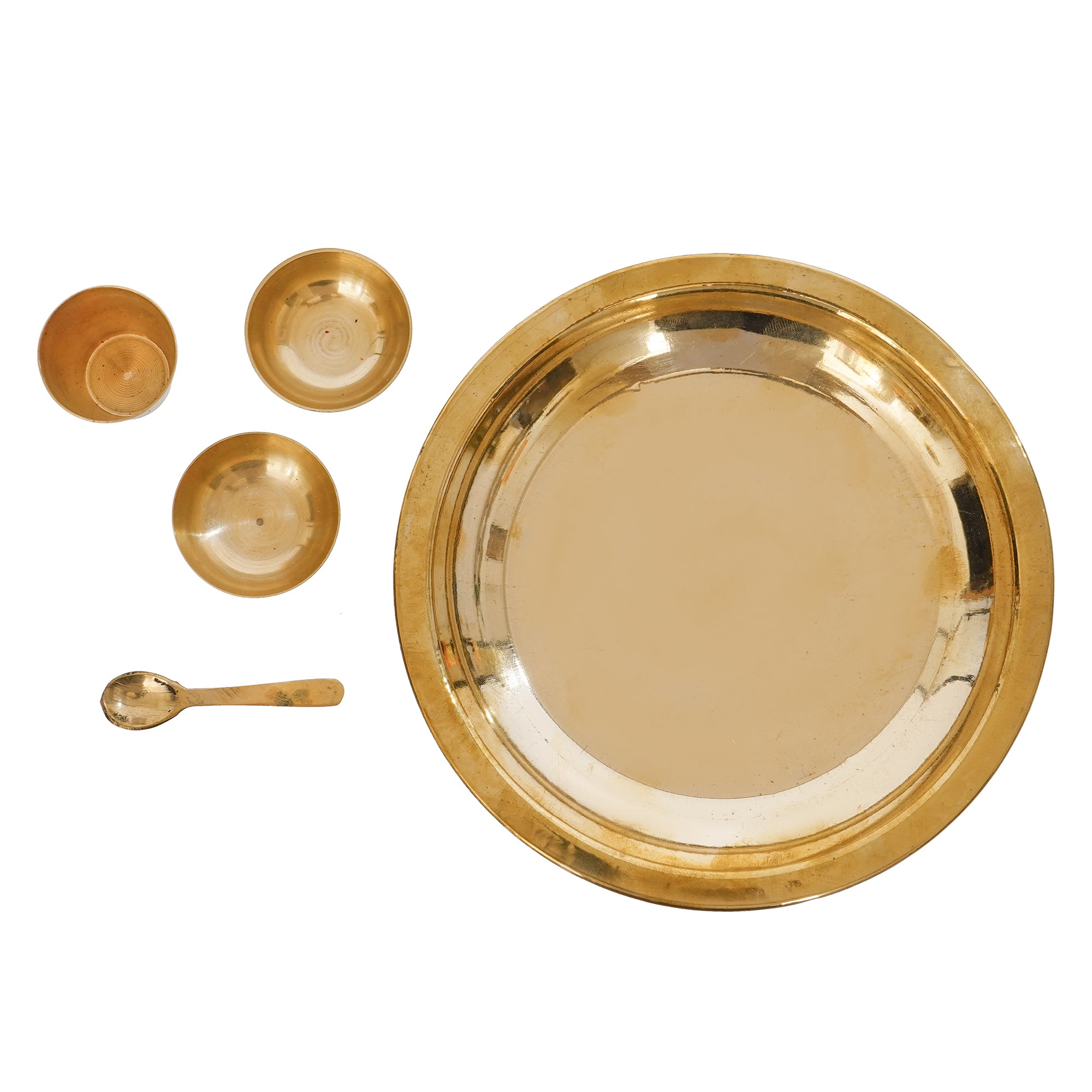 7 Inch Brass Pooja Thali with 2 Katori/Bowls, 1 Spoon and 1 Glass 4