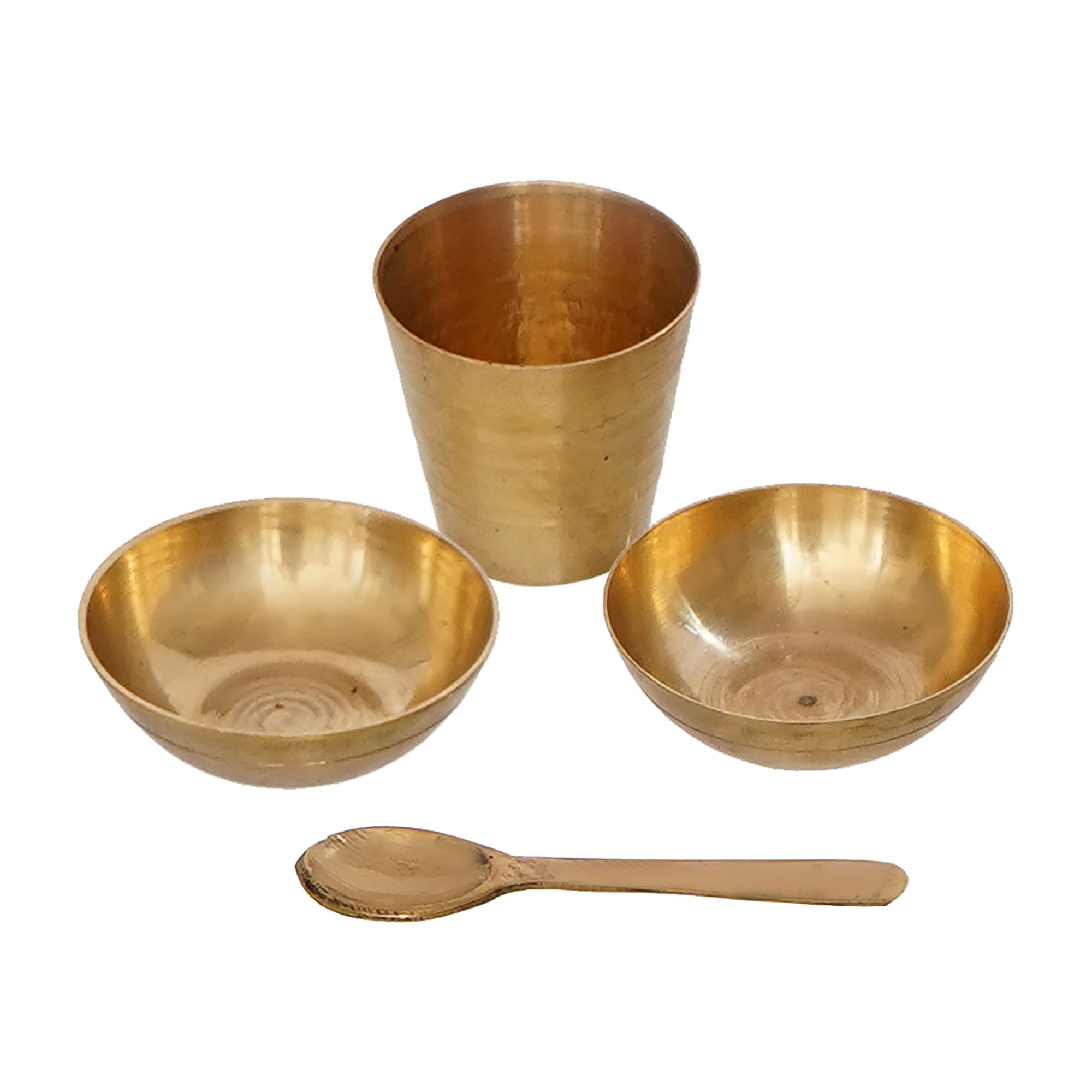 7 Inch Brass Pooja Thali with 2 Katori/Bowls, 1 Spoon and 1 Glass 5