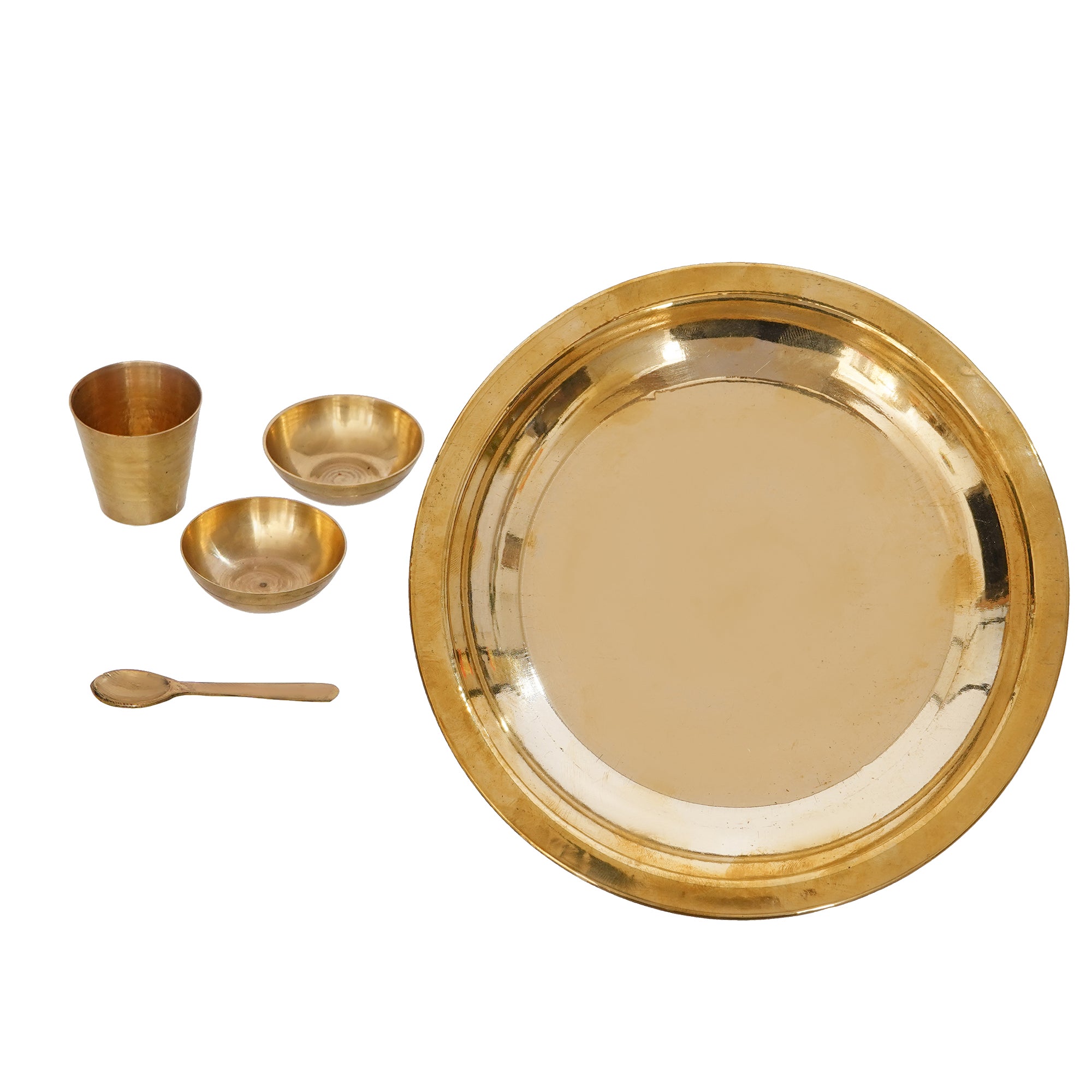 7 Inch Brass Pooja Thali with 2 Katori/Bowls, 1 Spoon and 1 Glass 6