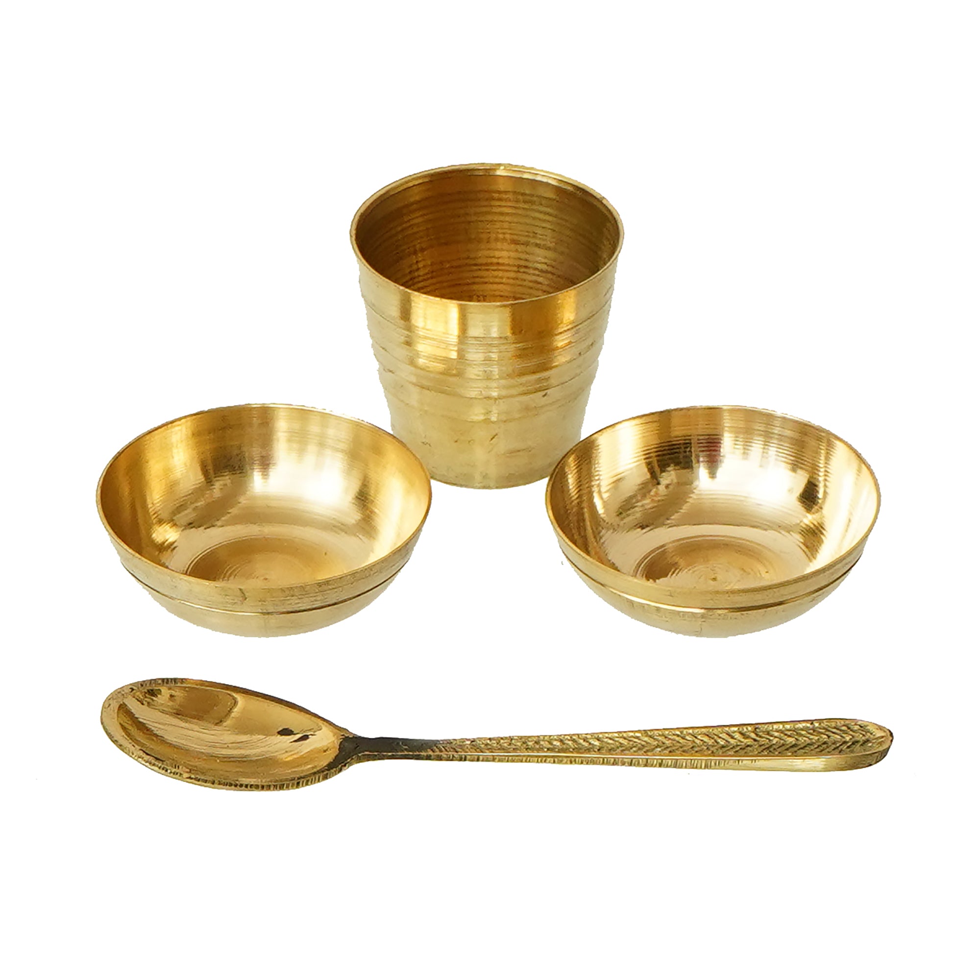 6 Inch Brass Pooja Thali with 2 Katori/Bowls, 1 Spoon and 1 Glass 5