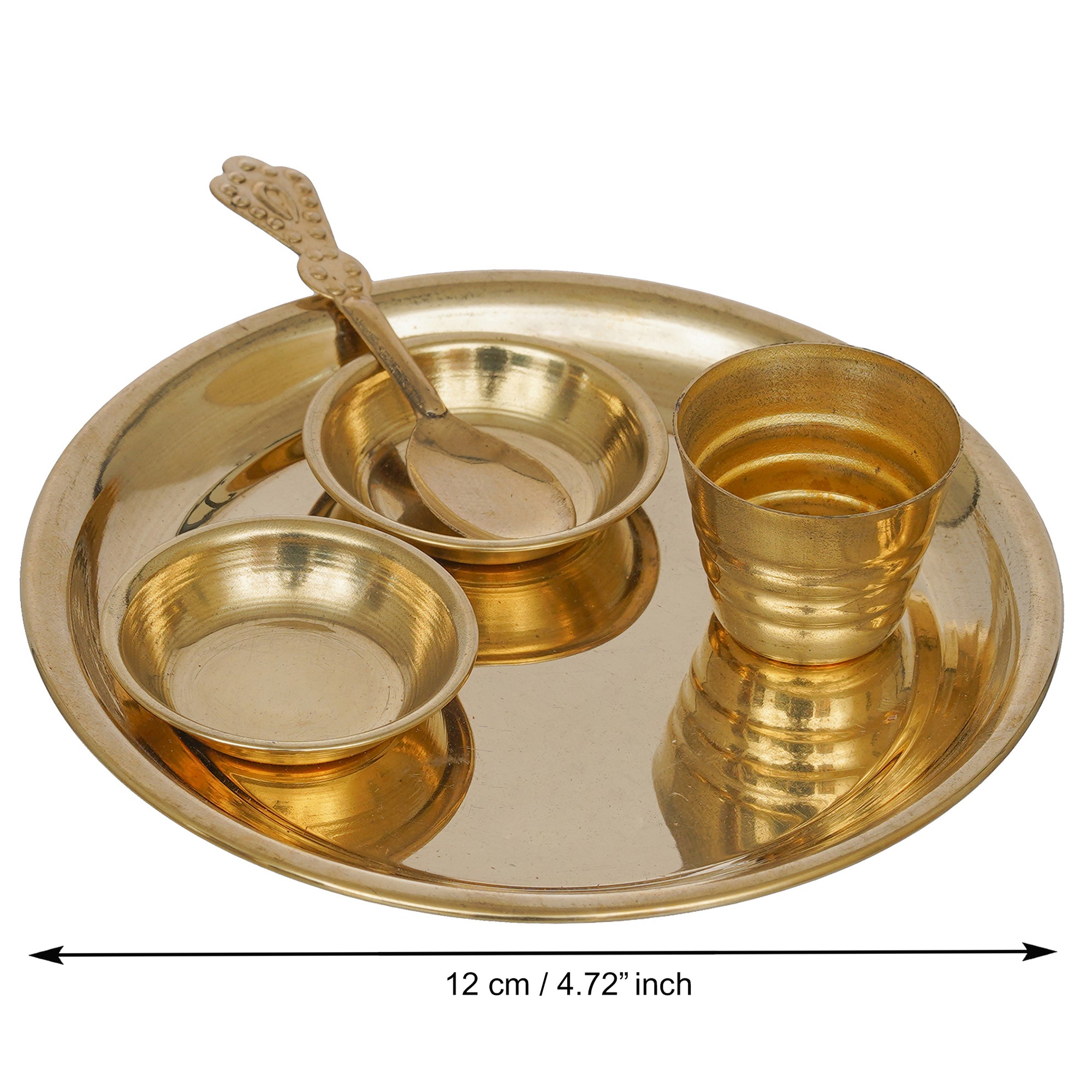 eCraftIndia Golden Brass Pooja Thali With 2 Bowls, 1 Spoon & 1 Glass 2