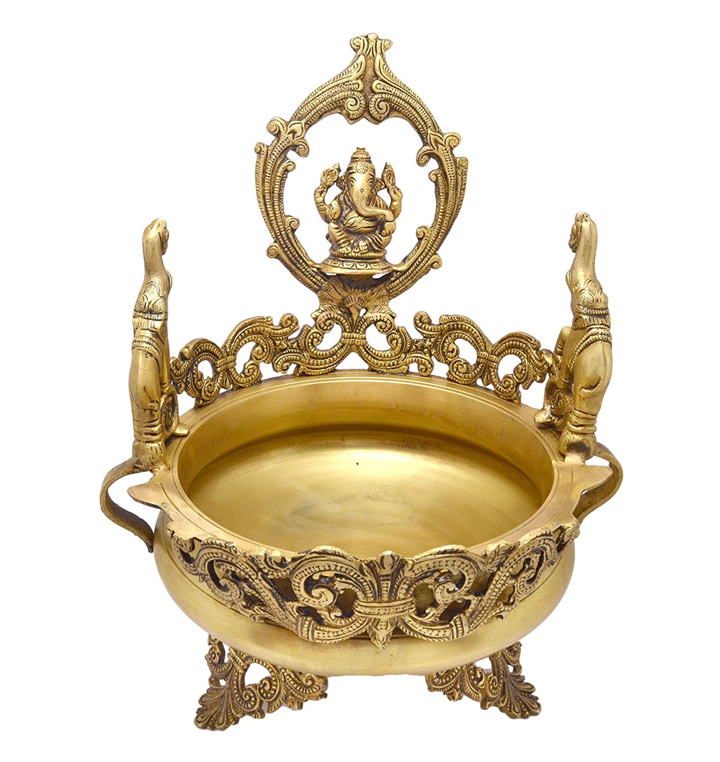 Golden Brass Elephant Design Lord Ganesha Premium Urli 1