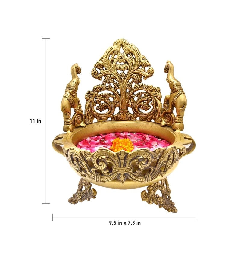 Golden Elephant Design Decorative Brass Urli Bowl 2