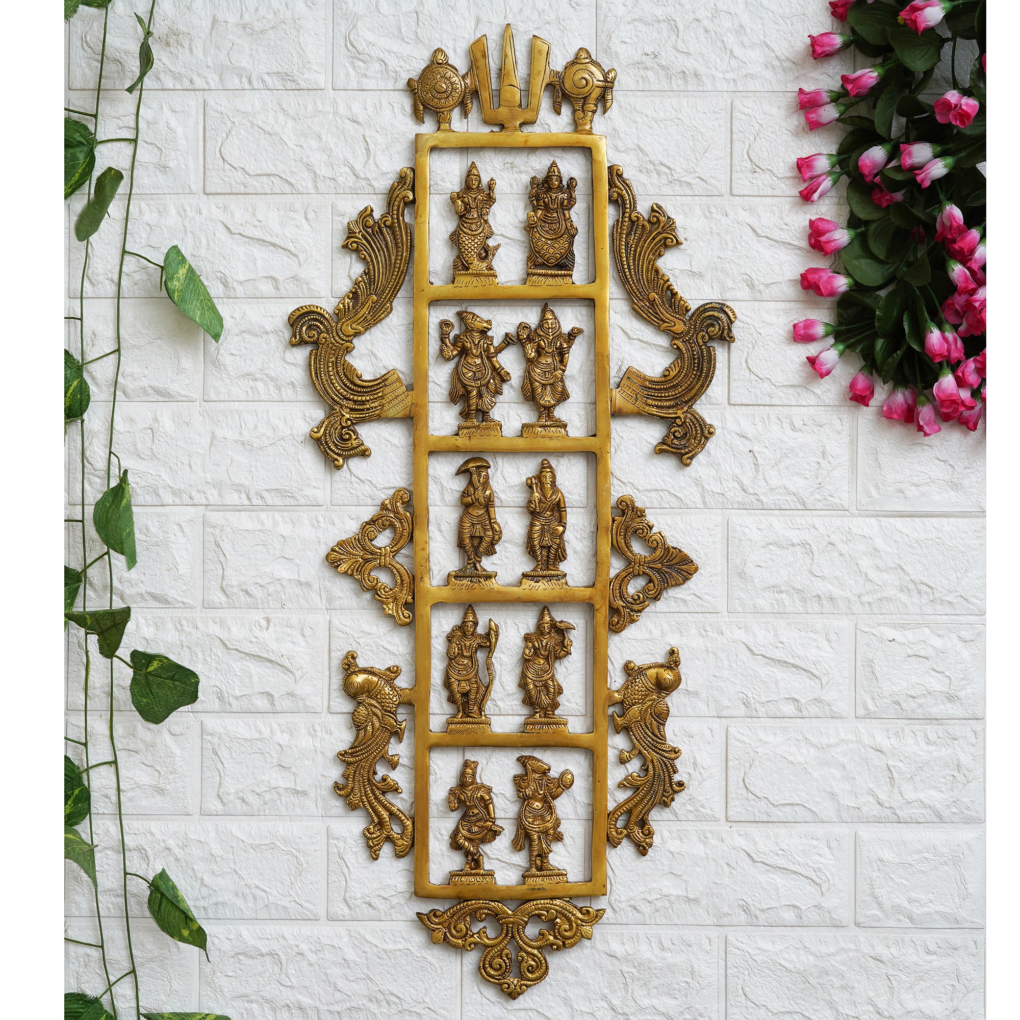 eCraftIndia Golden Brass Lord Vishnu Dashavatara - Ten Incarnations of Vishnu Religious Wall Hanging