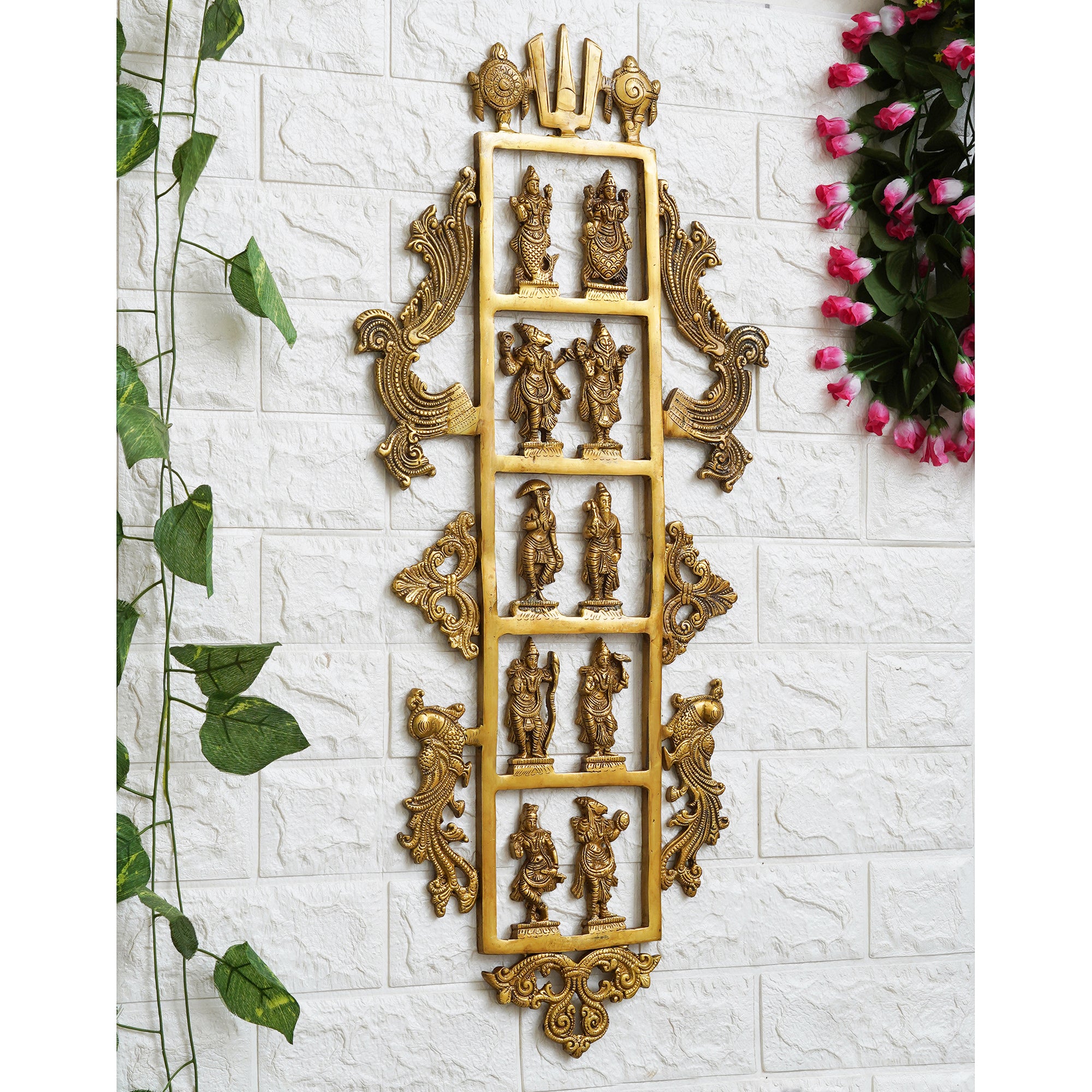 eCraftIndia Golden Brass Lord Vishnu Dashavatara - Ten Incarnations of Vishnu Religious Wall Hanging 1