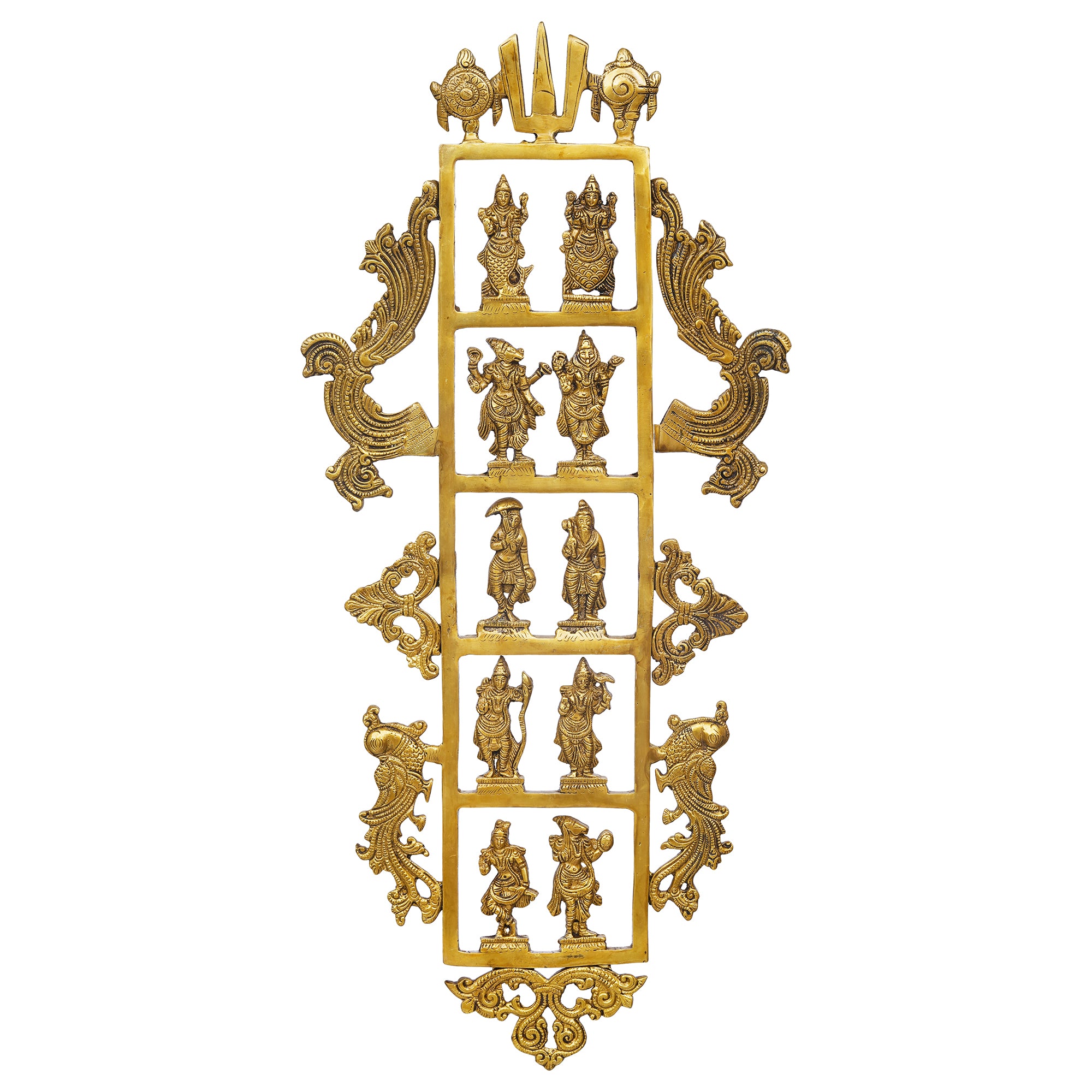 eCraftIndia Golden Brass Lord Vishnu Dashavatara - Ten Incarnations of Vishnu Religious Wall Hanging 2