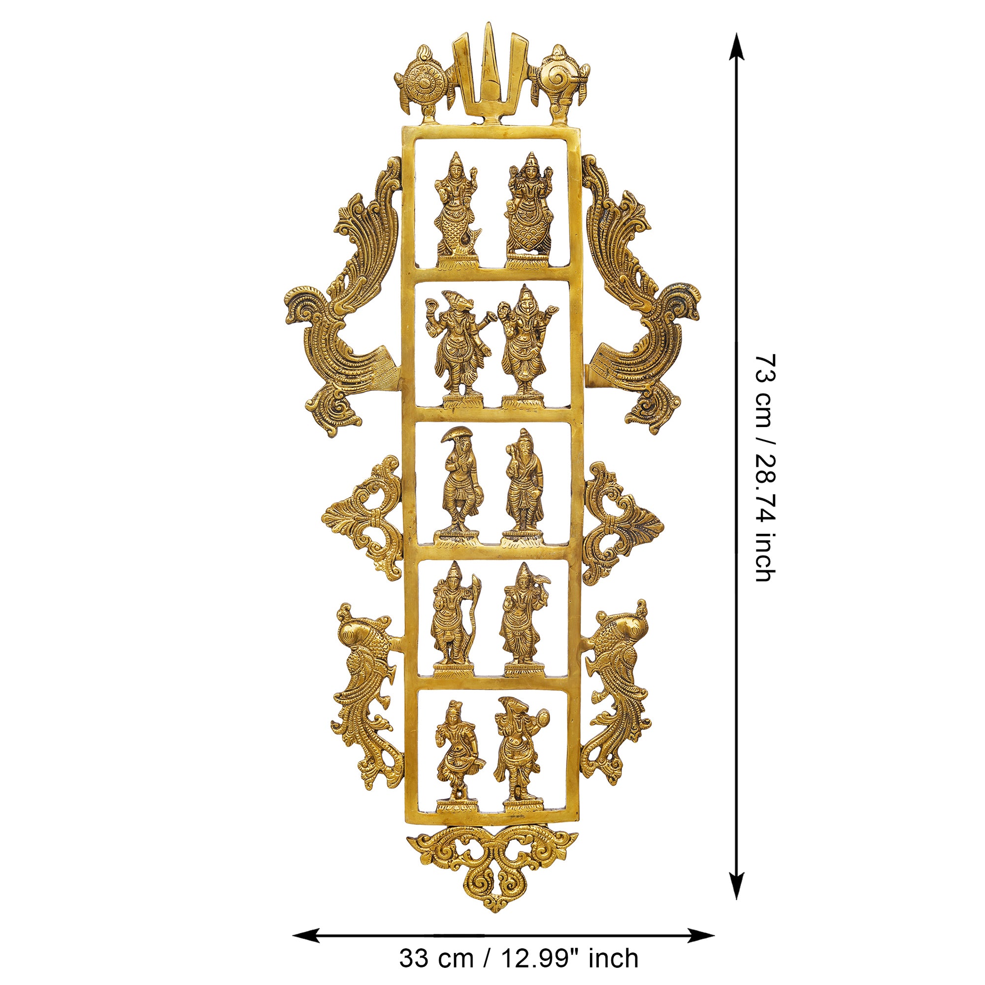 eCraftIndia Golden Brass Lord Vishnu Dashavatara - Ten Incarnations of Vishnu Religious Wall Hanging 3