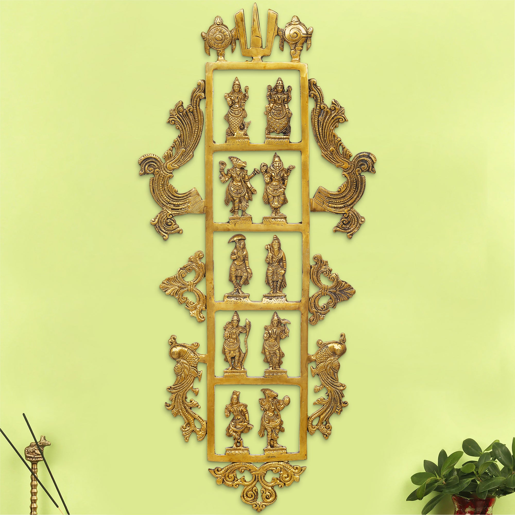 eCraftIndia Golden Brass Lord Vishnu Dashavatara - Ten Incarnations of Vishnu Religious Wall Hanging 4