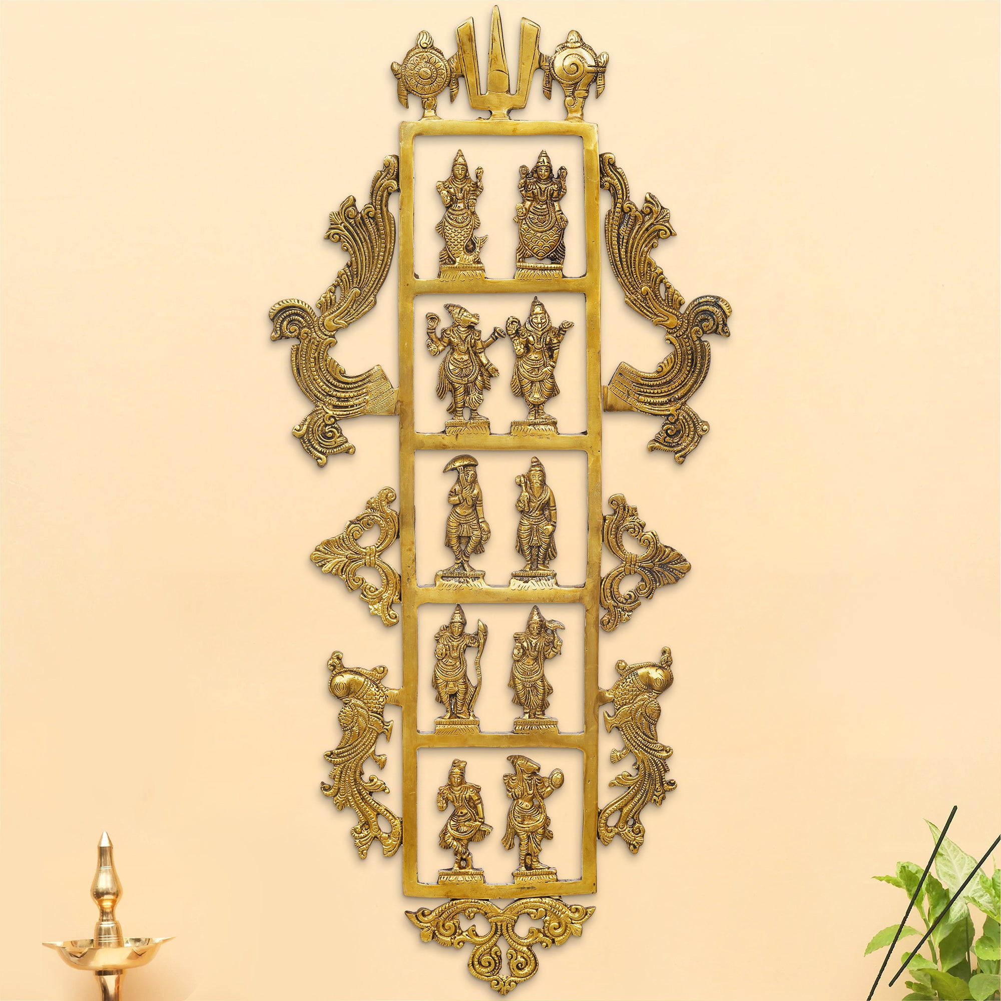 eCraftIndia Golden Brass Lord Vishnu Dashavatara - Ten Incarnations of Vishnu Religious Wall Hanging 5