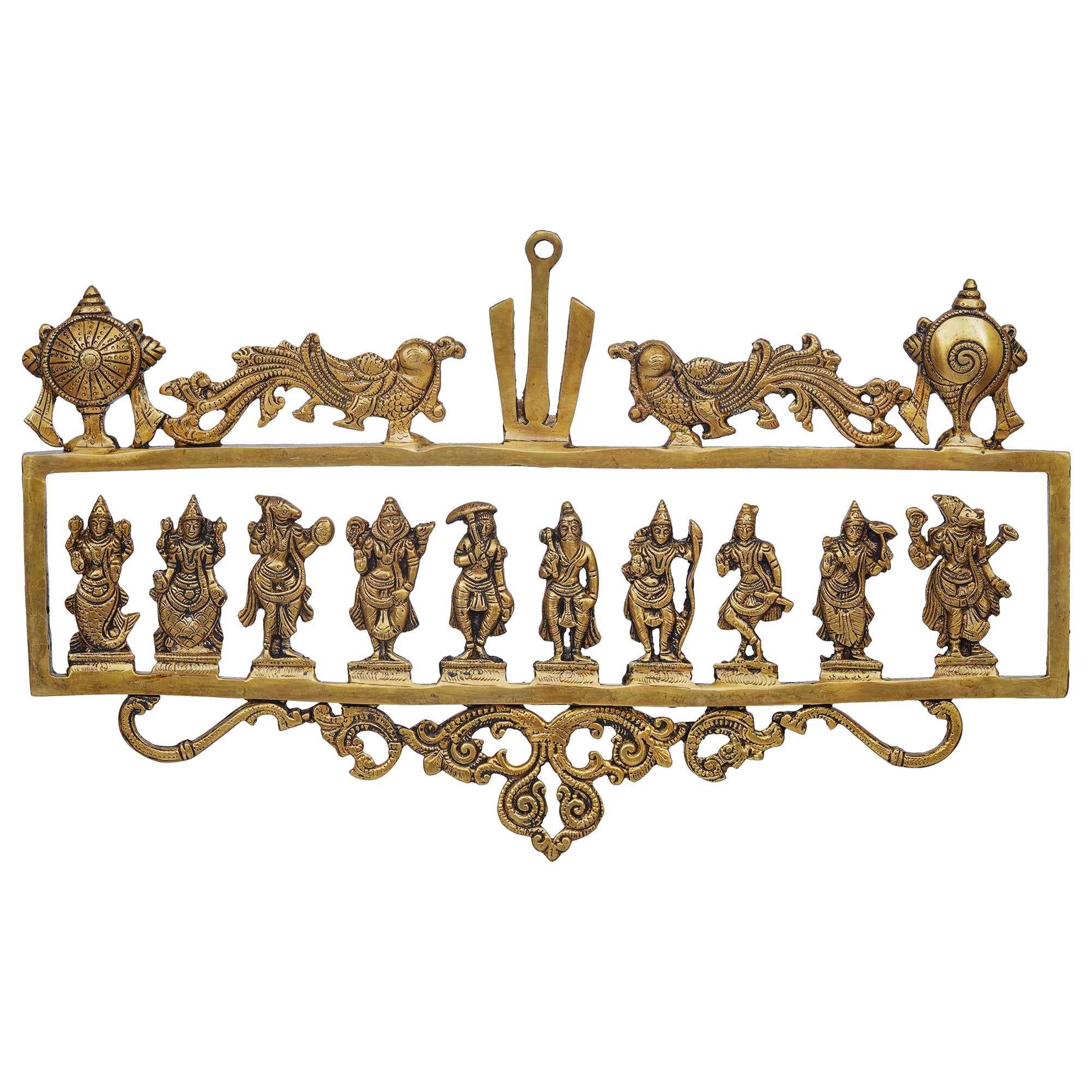 eCraftIndia Golden Brass Vishnu Dashavatara - Ten Incarnations of Lord Vishnu Religious Wall Hanging 2