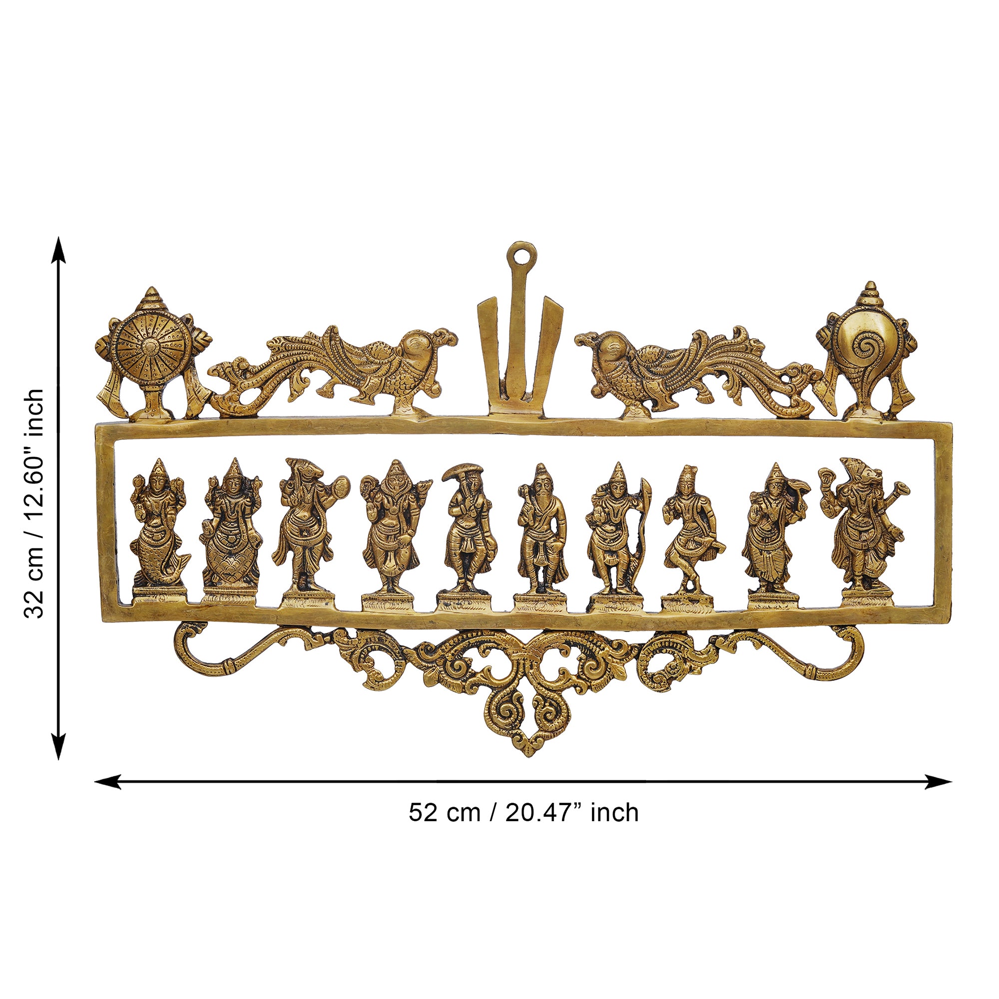 eCraftIndia Golden Brass Vishnu Dashavatara - Ten Incarnations of Lord Vishnu Religious Wall Hanging 3