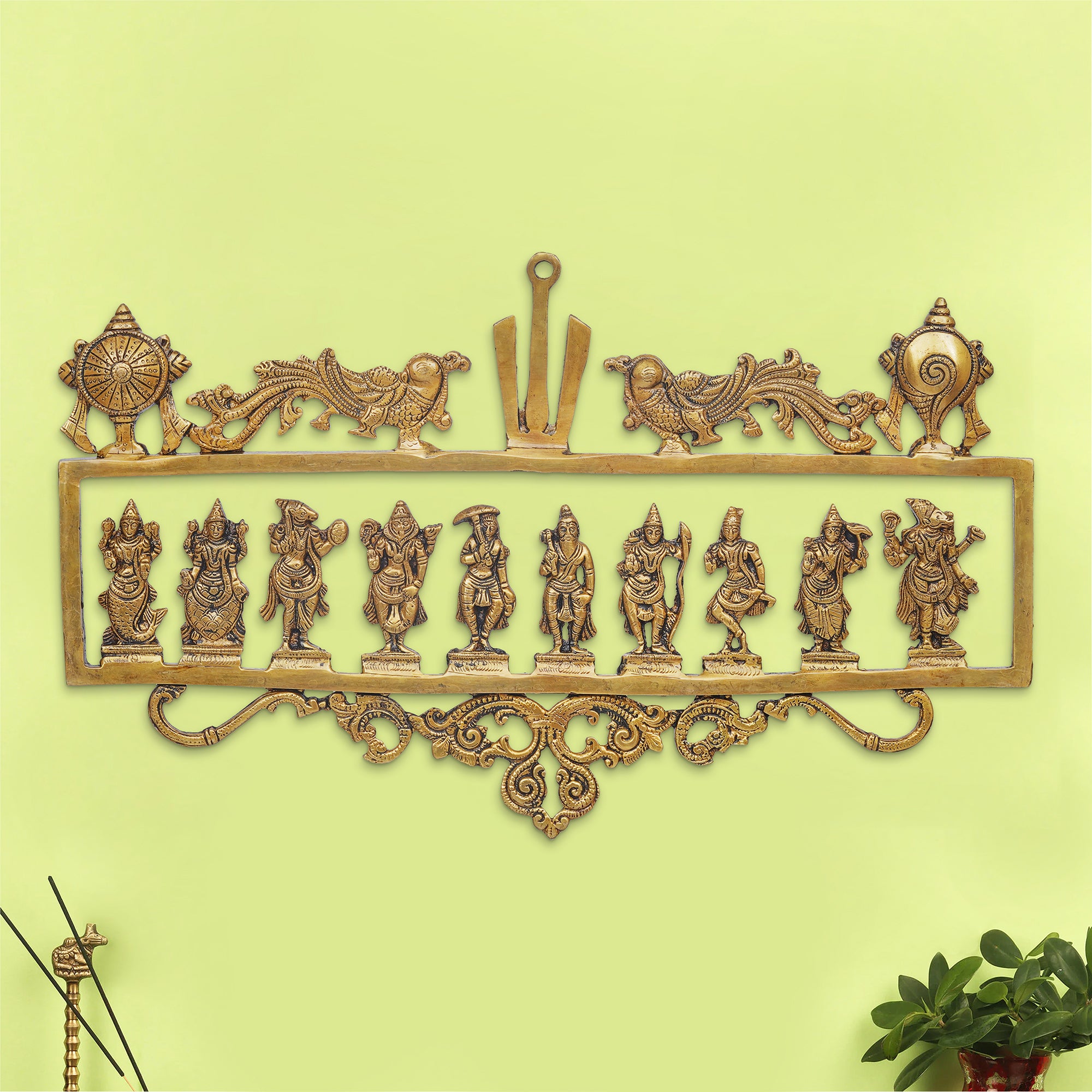 eCraftIndia Golden Brass Vishnu Dashavatara - Ten Incarnations of Lord Vishnu Religious Wall Hanging 4