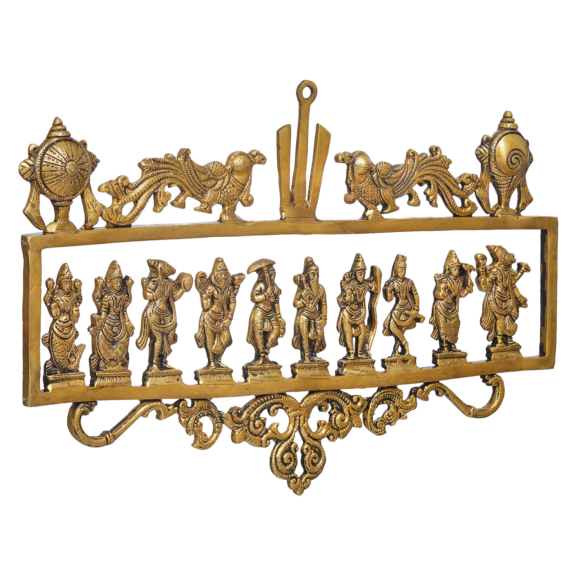 eCraftIndia Golden Brass Vishnu Dashavatara - Ten Incarnations of Lord Vishnu Religious Wall Hanging 6