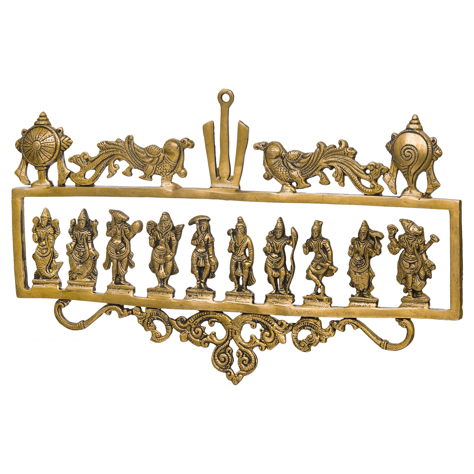 eCraftIndia Golden Brass Vishnu Dashavatara - Ten Incarnations of Lord Vishnu Religious Wall Hanging 7