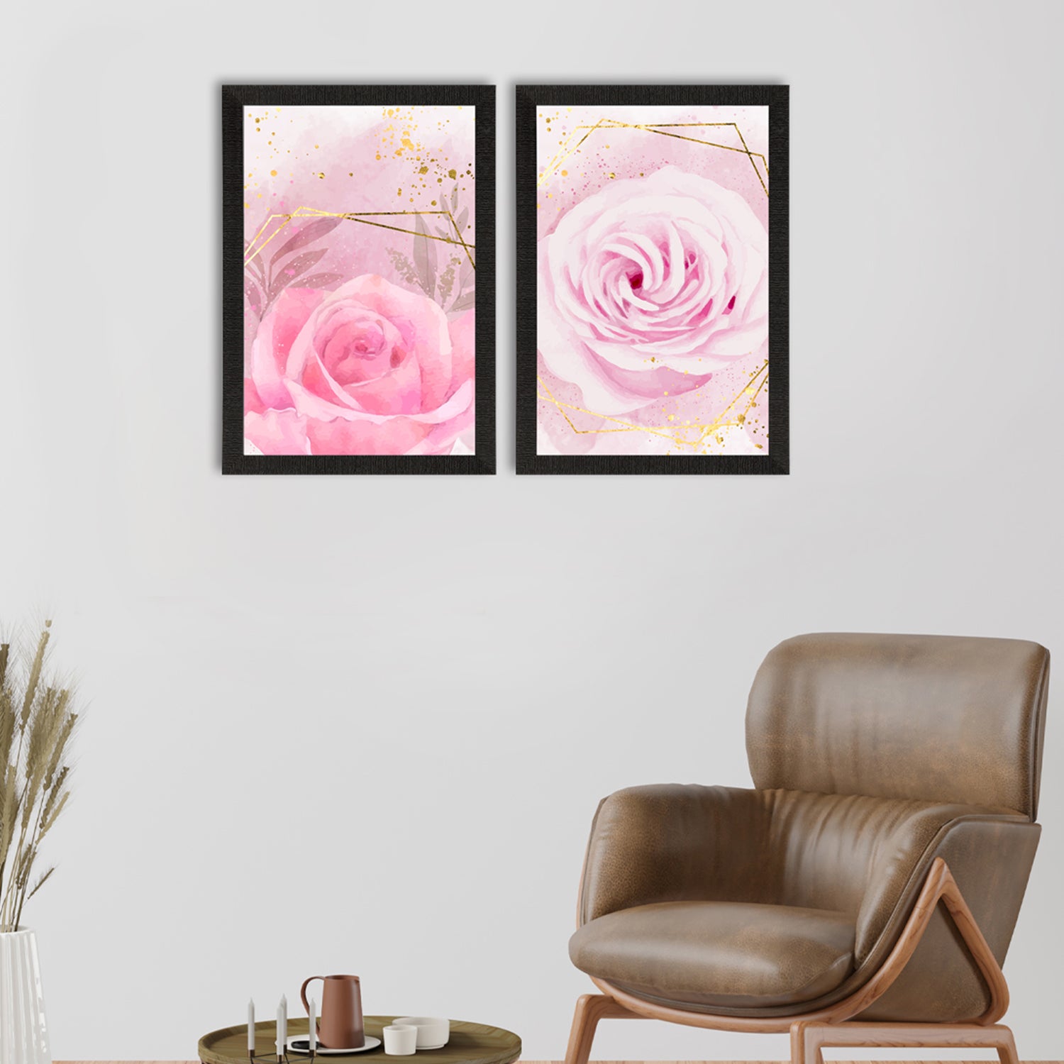 Pink Rose Pastel Set of 2 Satin Matt Texture UV Art Painting