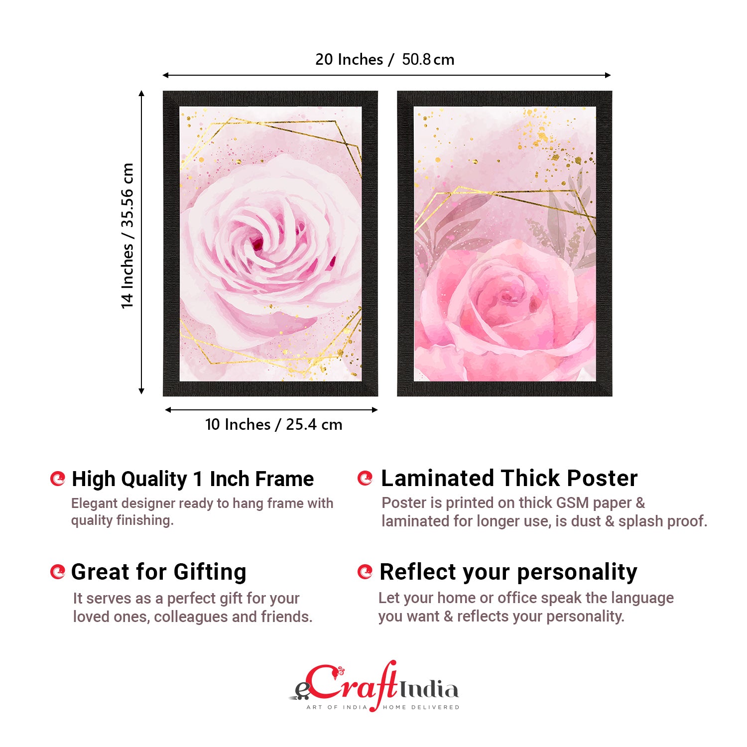 Pink Rose Pastel Set of 2 Satin Matt Texture UV Art Painting 3
