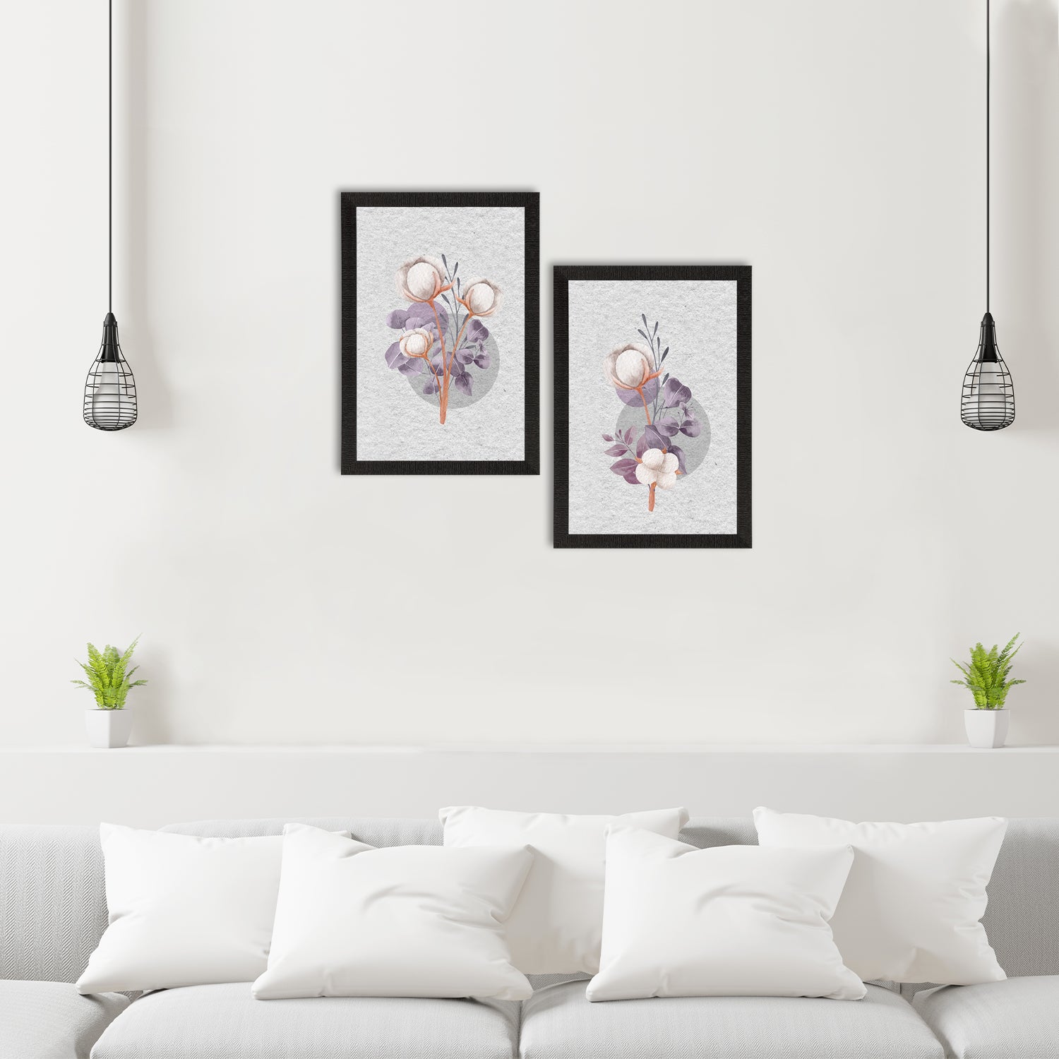 Cotton Flower Set of 2 Satin Matt Texture UV Art Painting 2