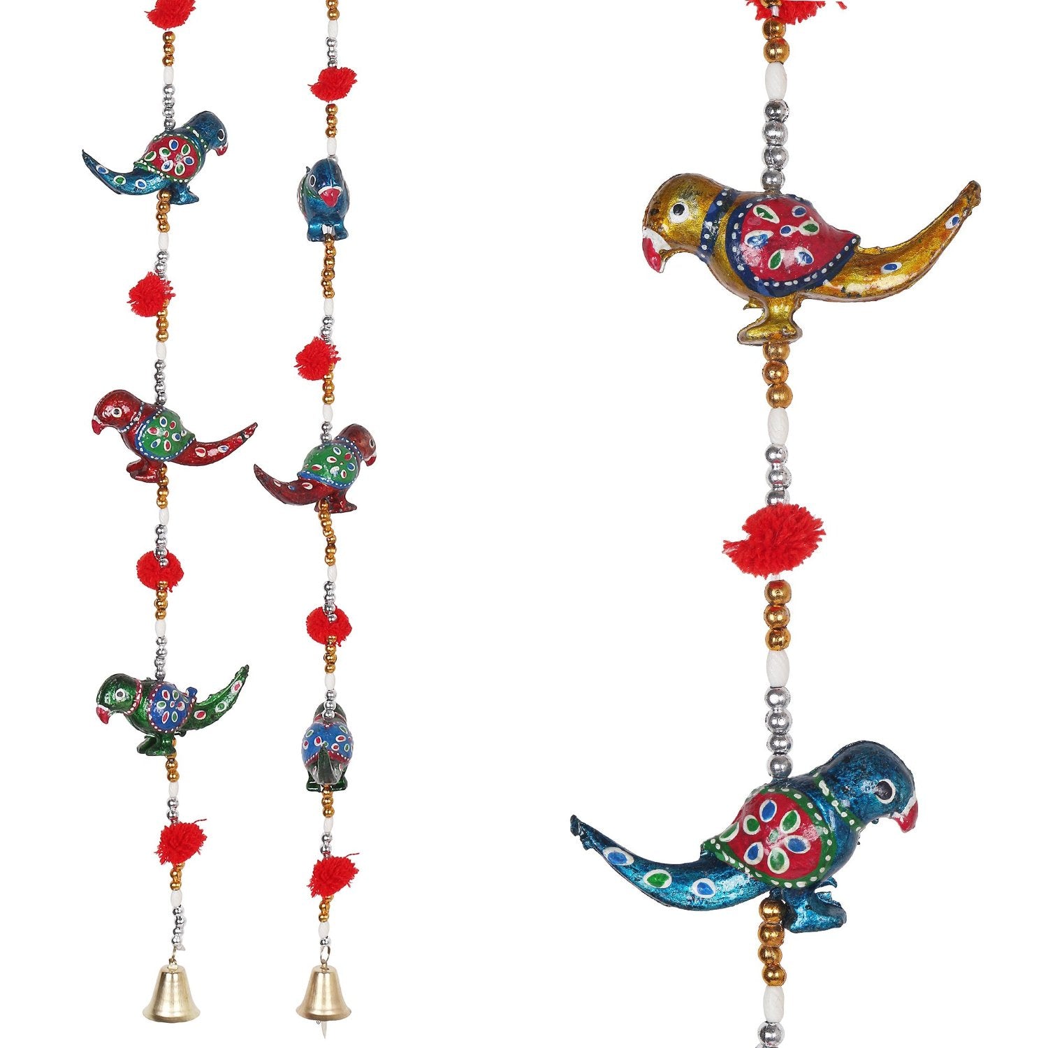 Multicolor Handcrafted Decorative Rajasthani Parrot Wall/Door Hanging Toran Set of 2 1