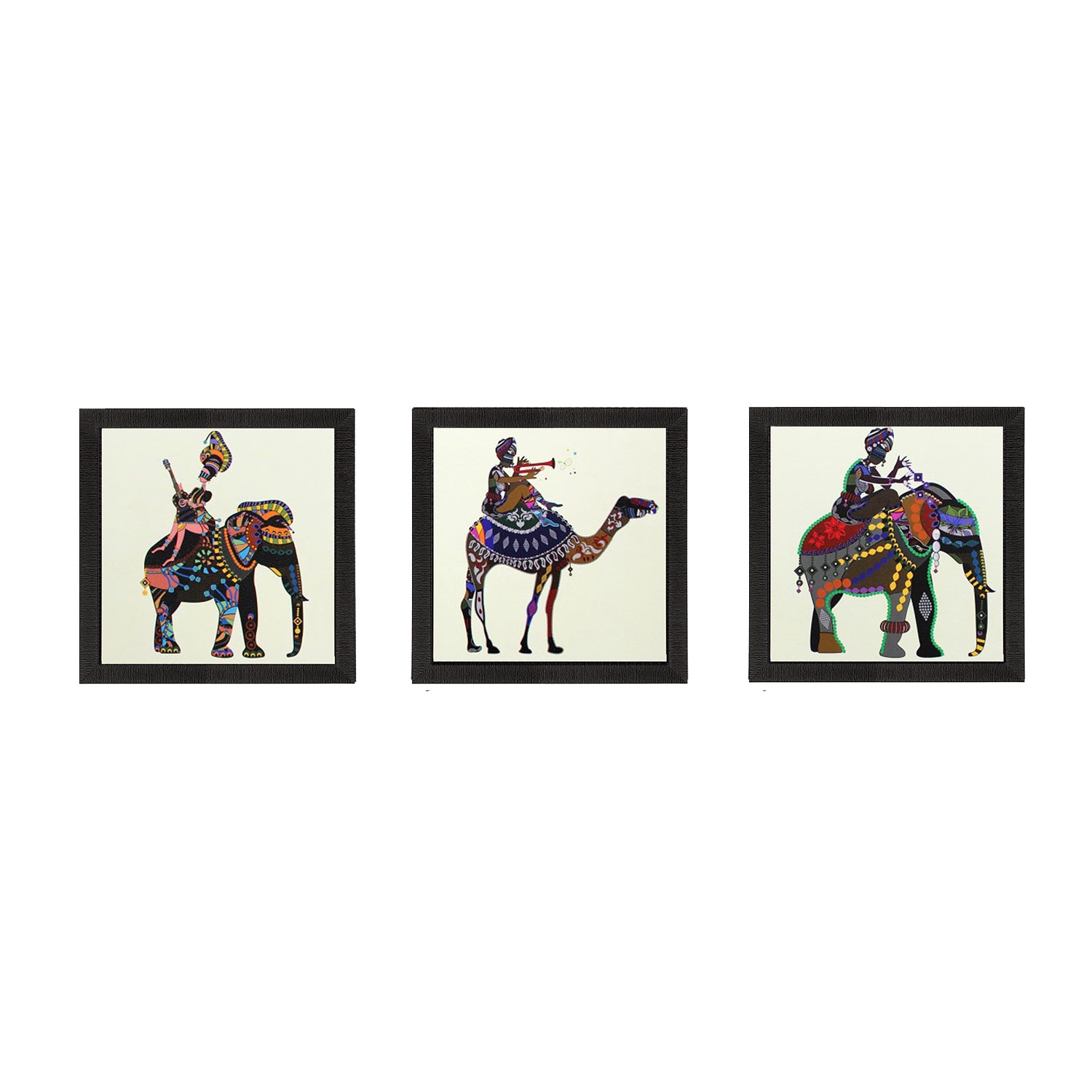 Set of 3 Abstract Animals Satin Matt Textured UV Art Painting