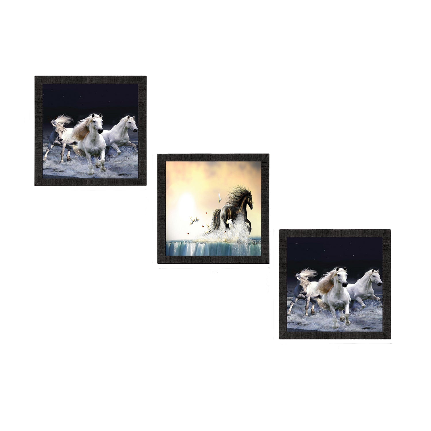 Set Of 3 Running Horses Satin Matt Texture UV Art Painting