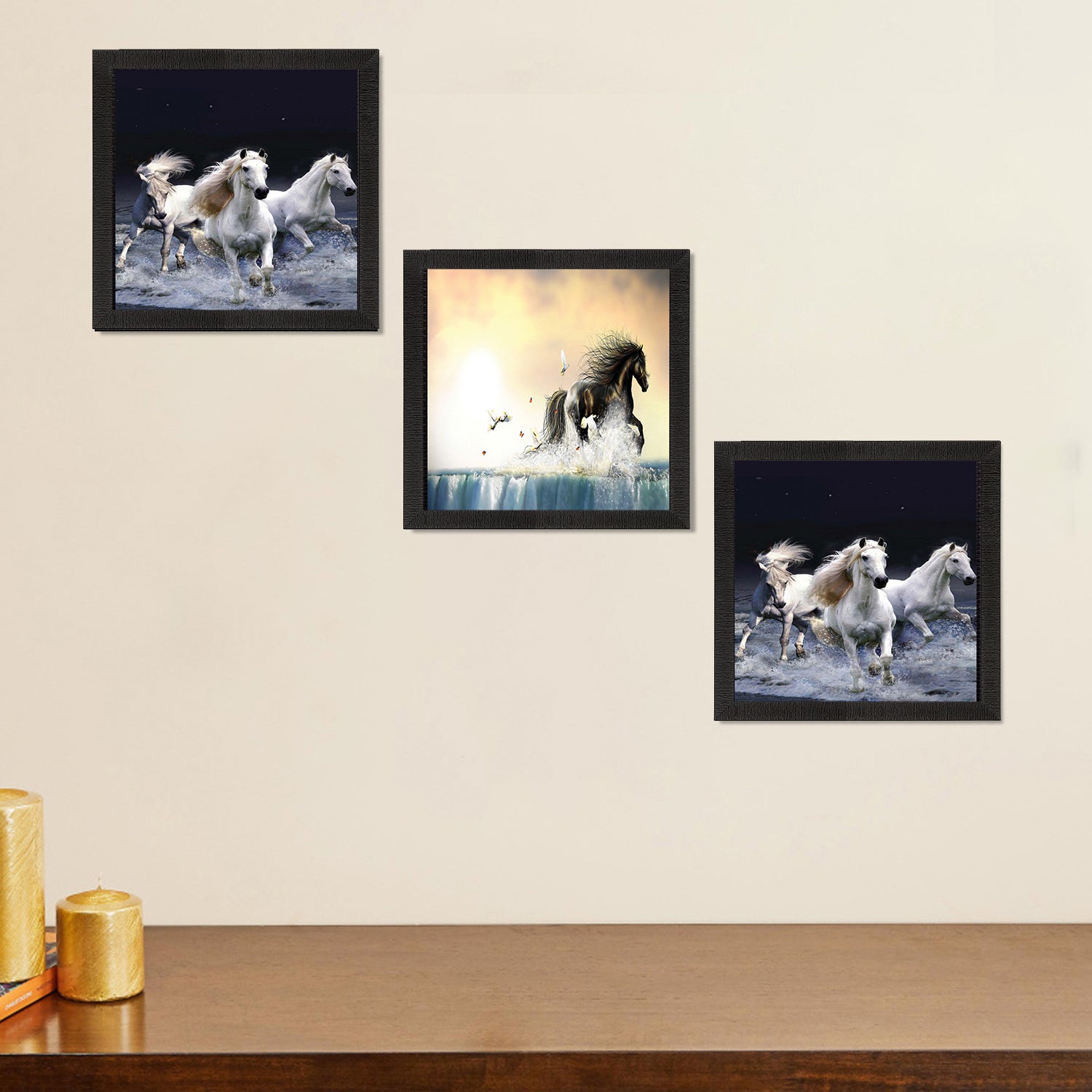 Set Of 3 Running Horses Satin Matt Texture UV Art Painting 1