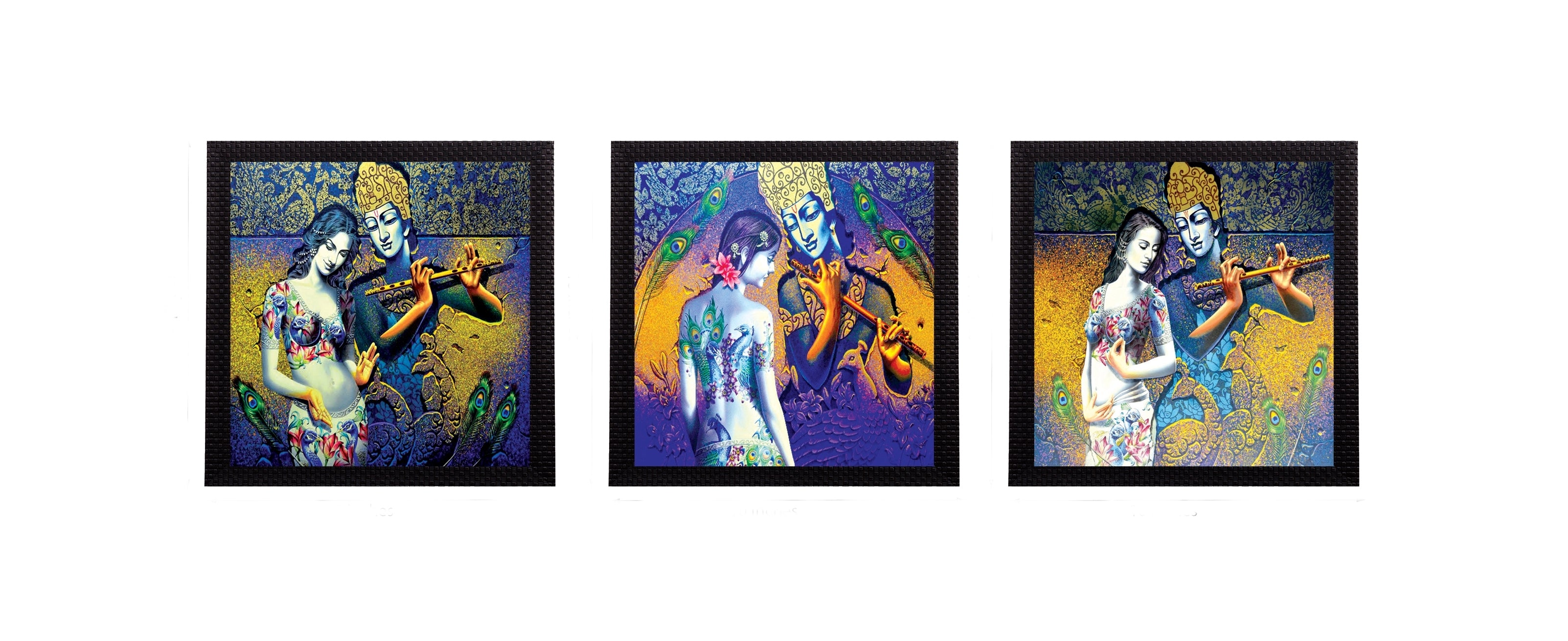 Set Of 3 Radha- Krishna Satin Matt Texture UV Art Painting