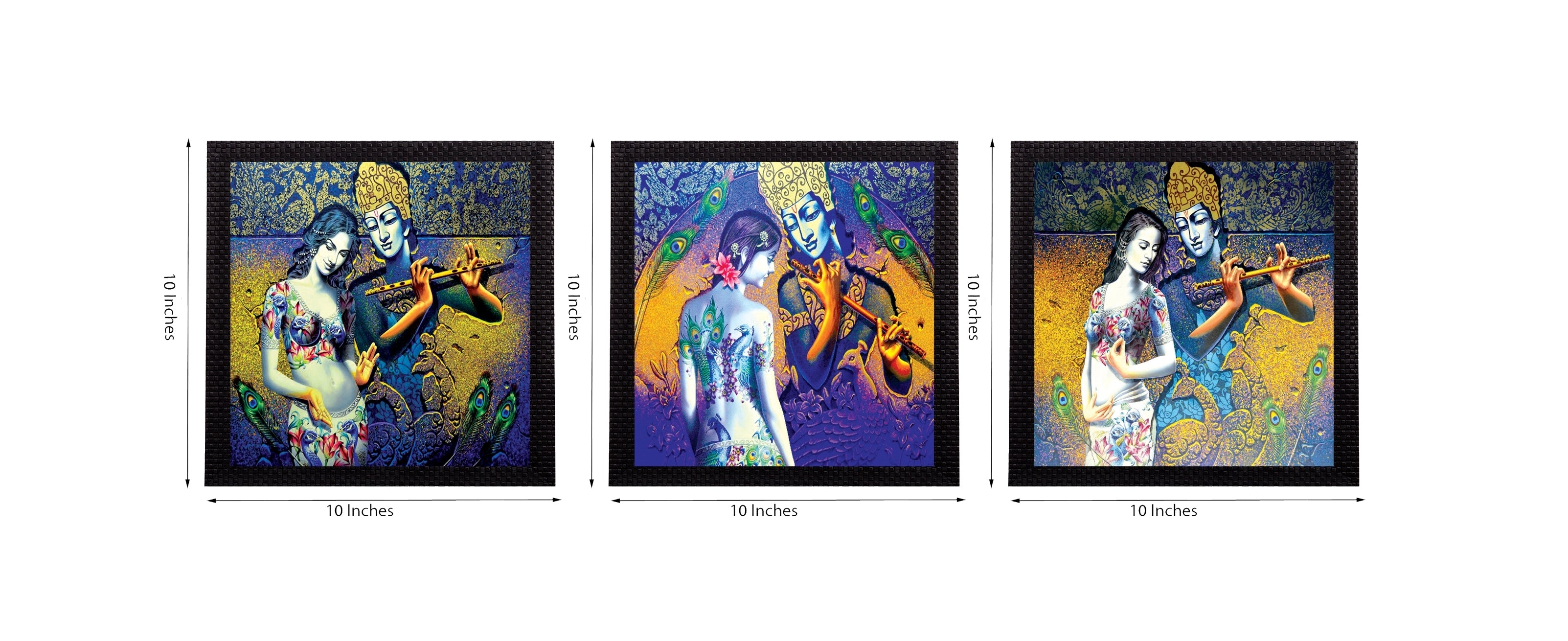Set Of 3 Radha- Krishna Satin Matt Texture UV Art Painting 1