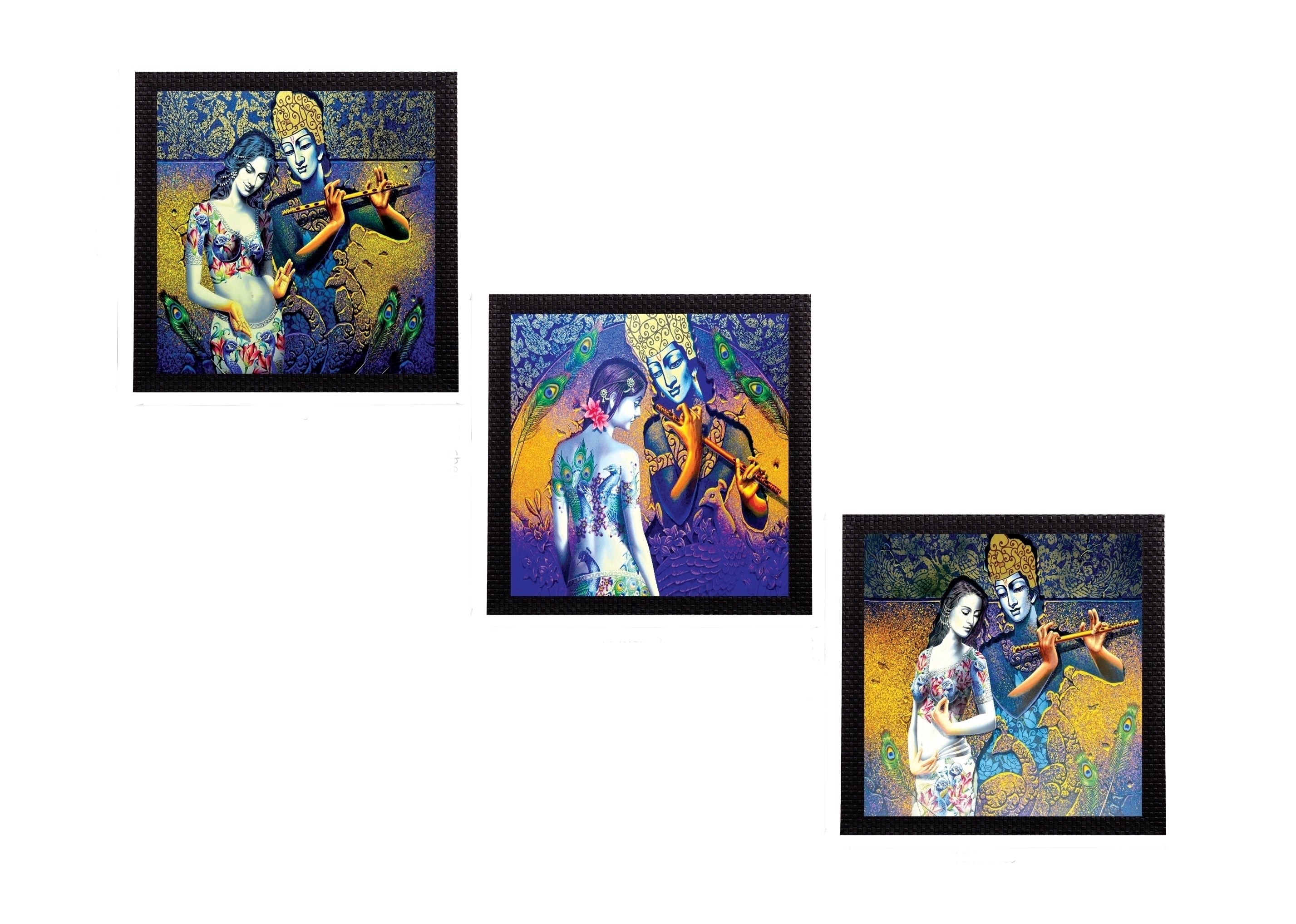 Set Of 3 Radha- Krishna Satin Matt Texture UV Art Painting