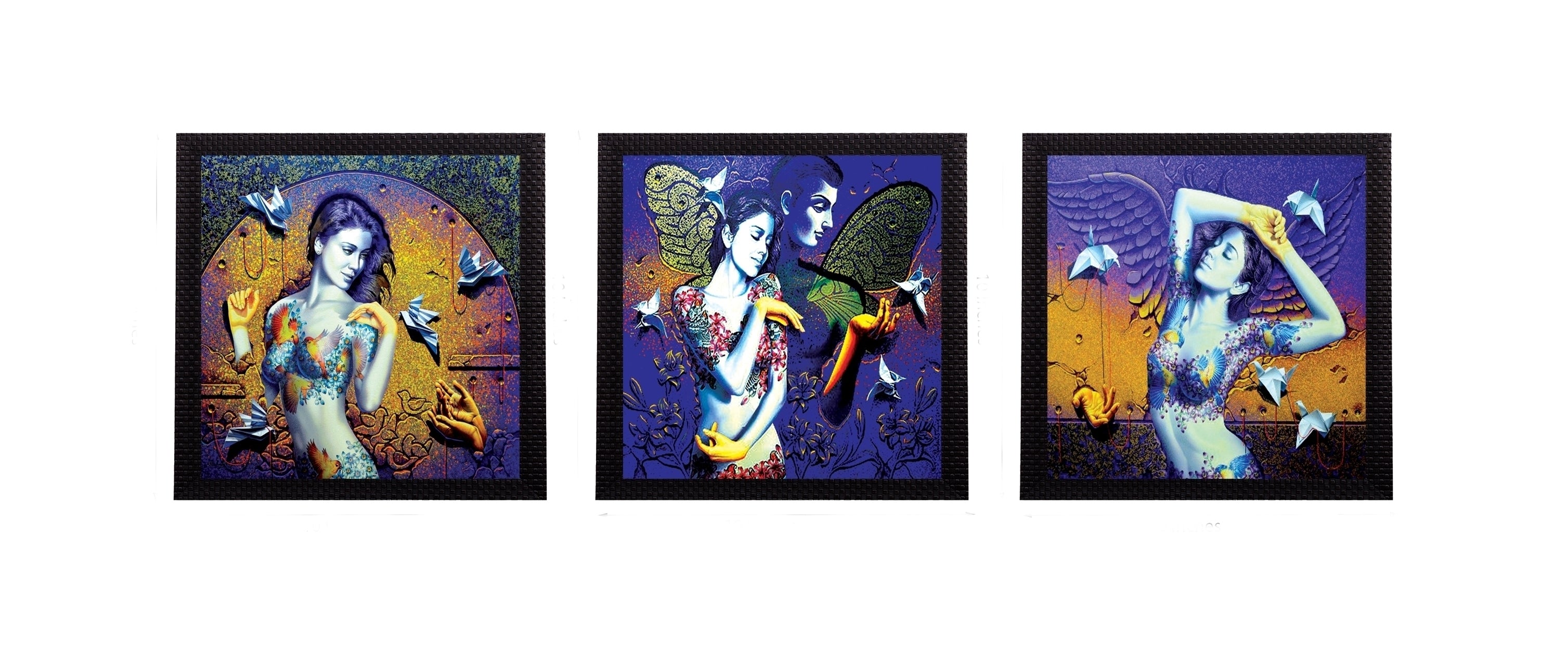 Set Of 3 Beautiful Lady Satin Matt Texture UV Art Painting