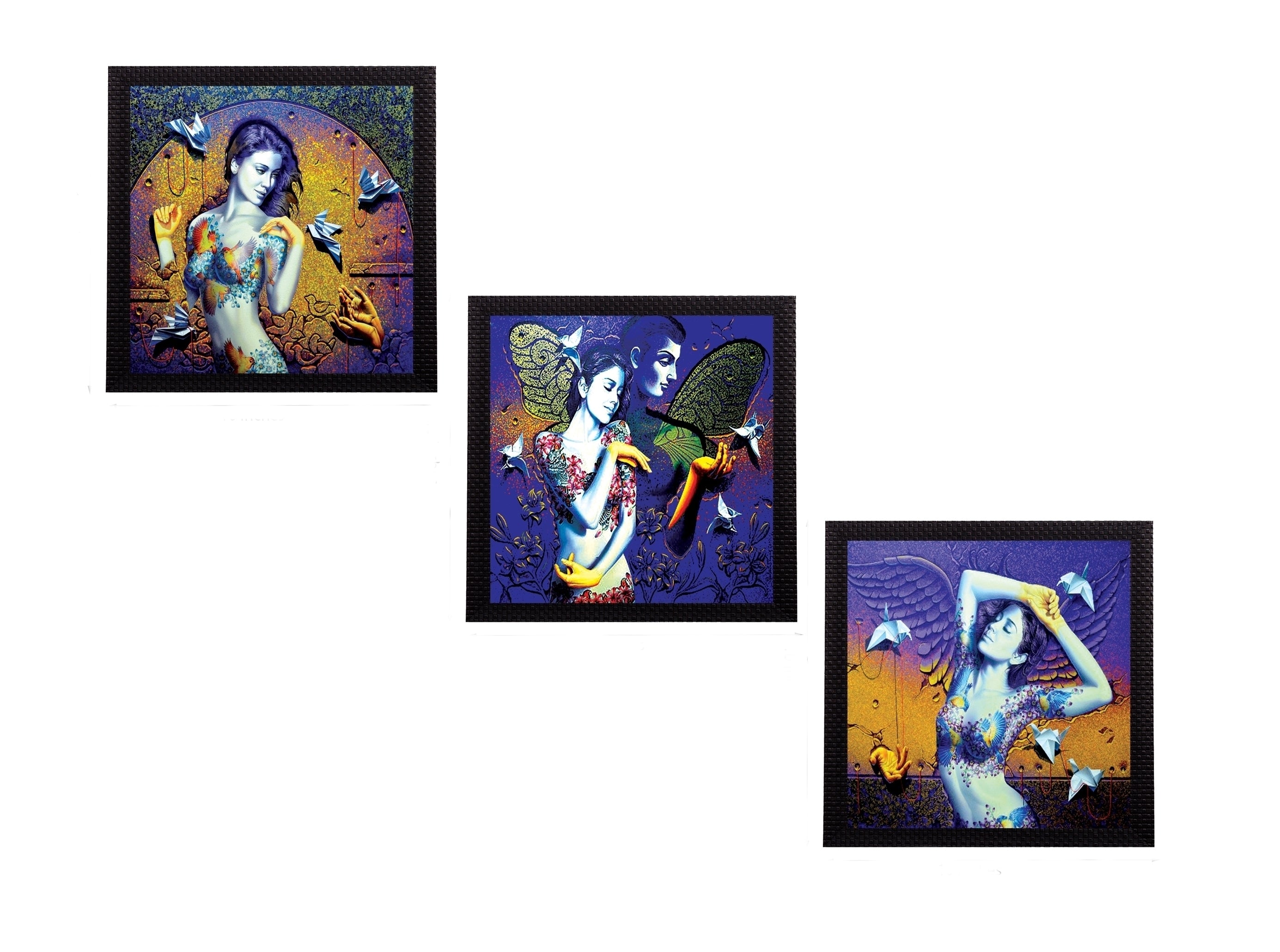 Set Of 3 Beautiful Lady Satin Matt Texture UV Art Painting