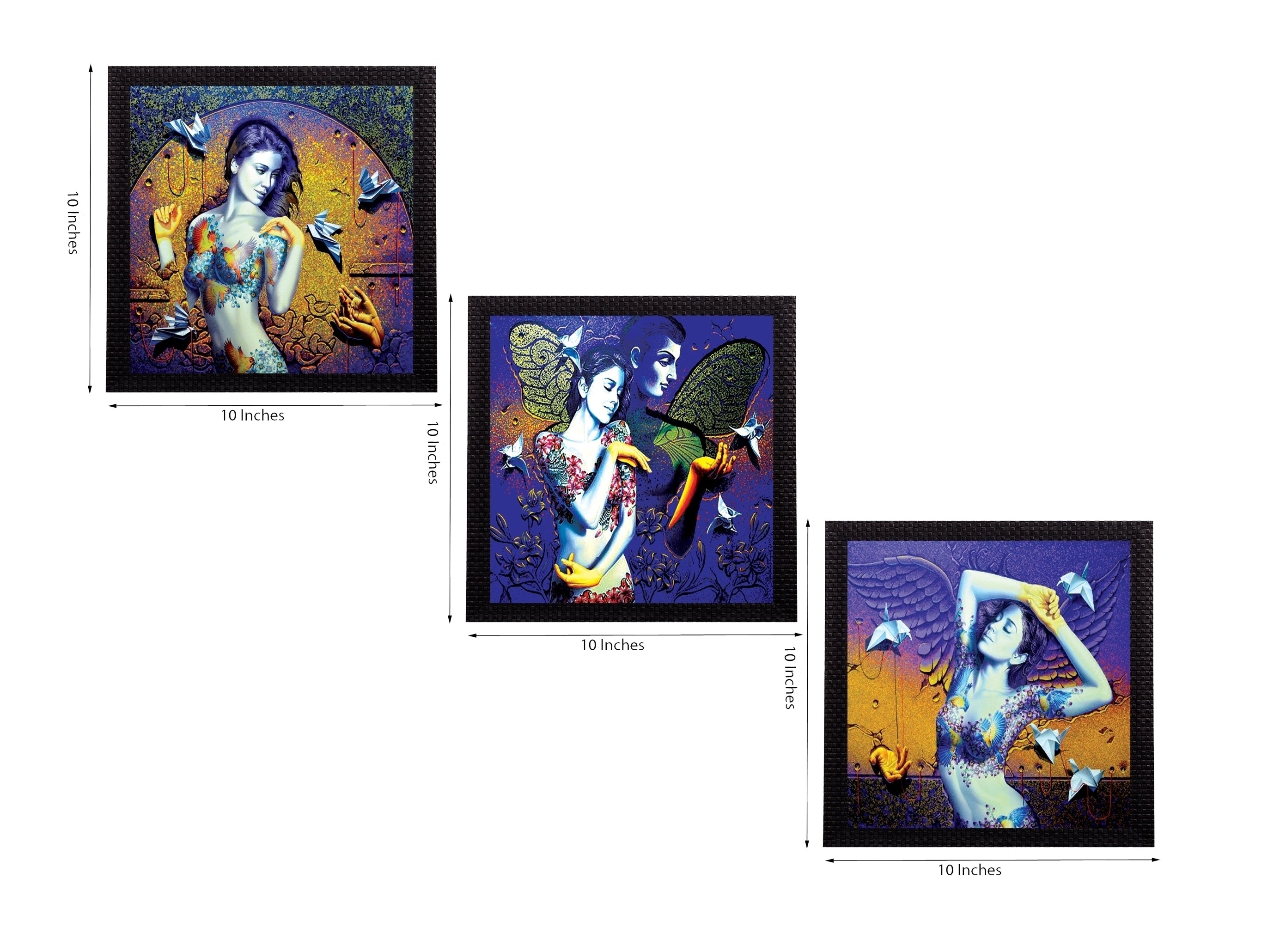 Set Of 3 Beautiful Lady Satin Matt Texture UV Art Painting 1
