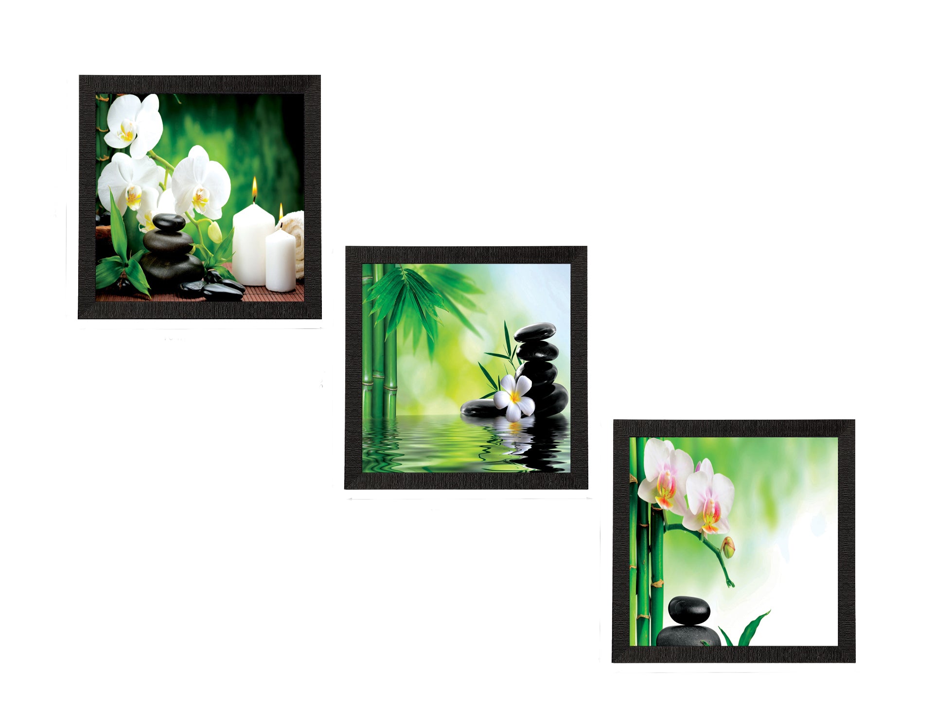 Set Of 3 White Flora and Stones Satin Matt Texture UV Art Painting