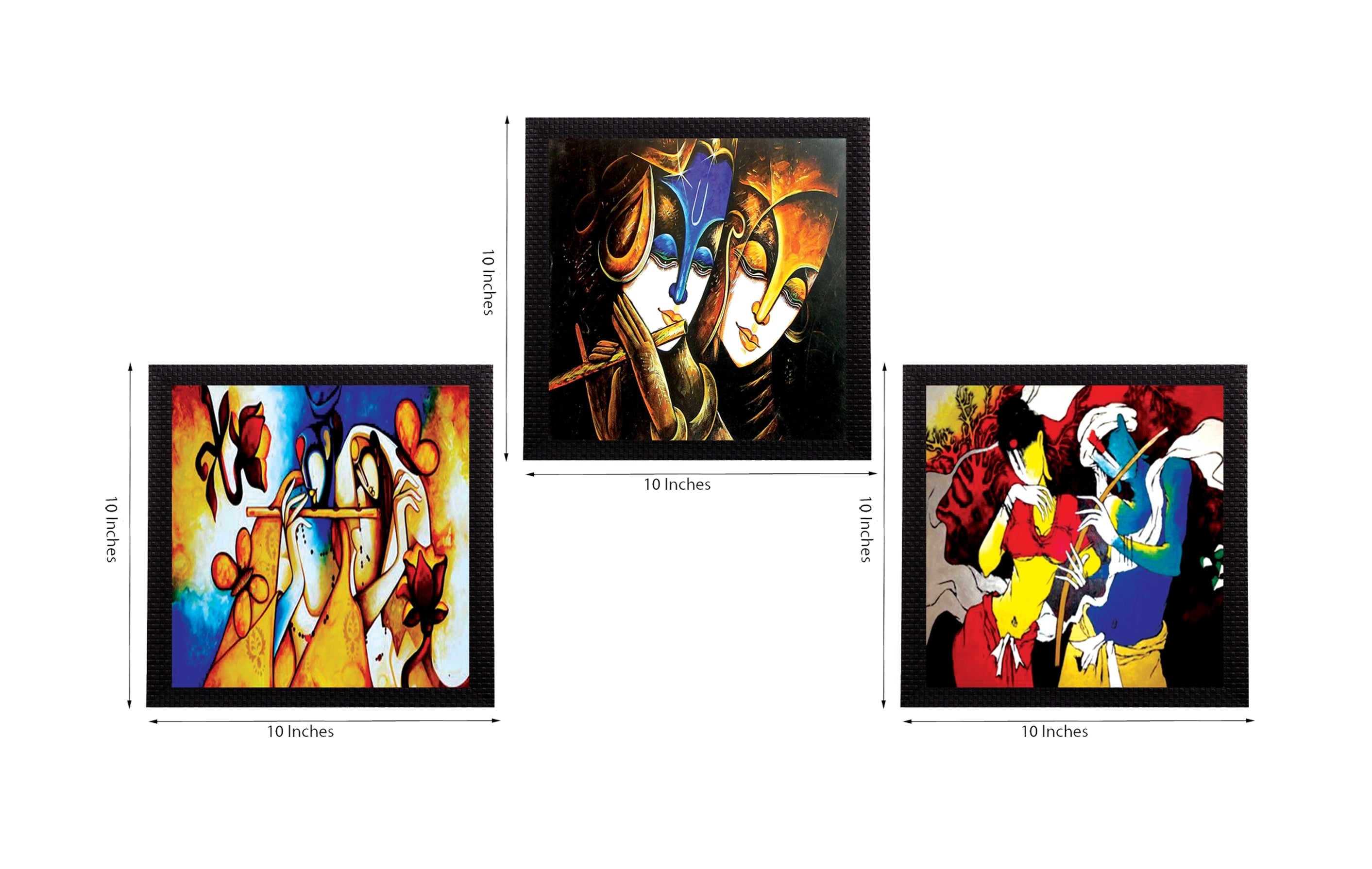 Set Of 3 Colorful Radha and Krishna Satin Matt Texture UV Art Painting 1