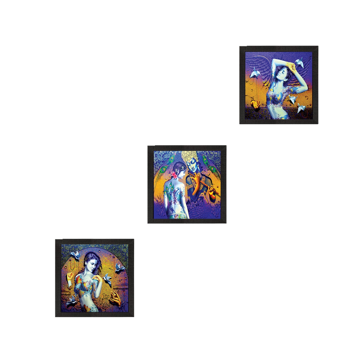 Set of 3 Abstract Lady Satin Matt Texture UV Art Painting