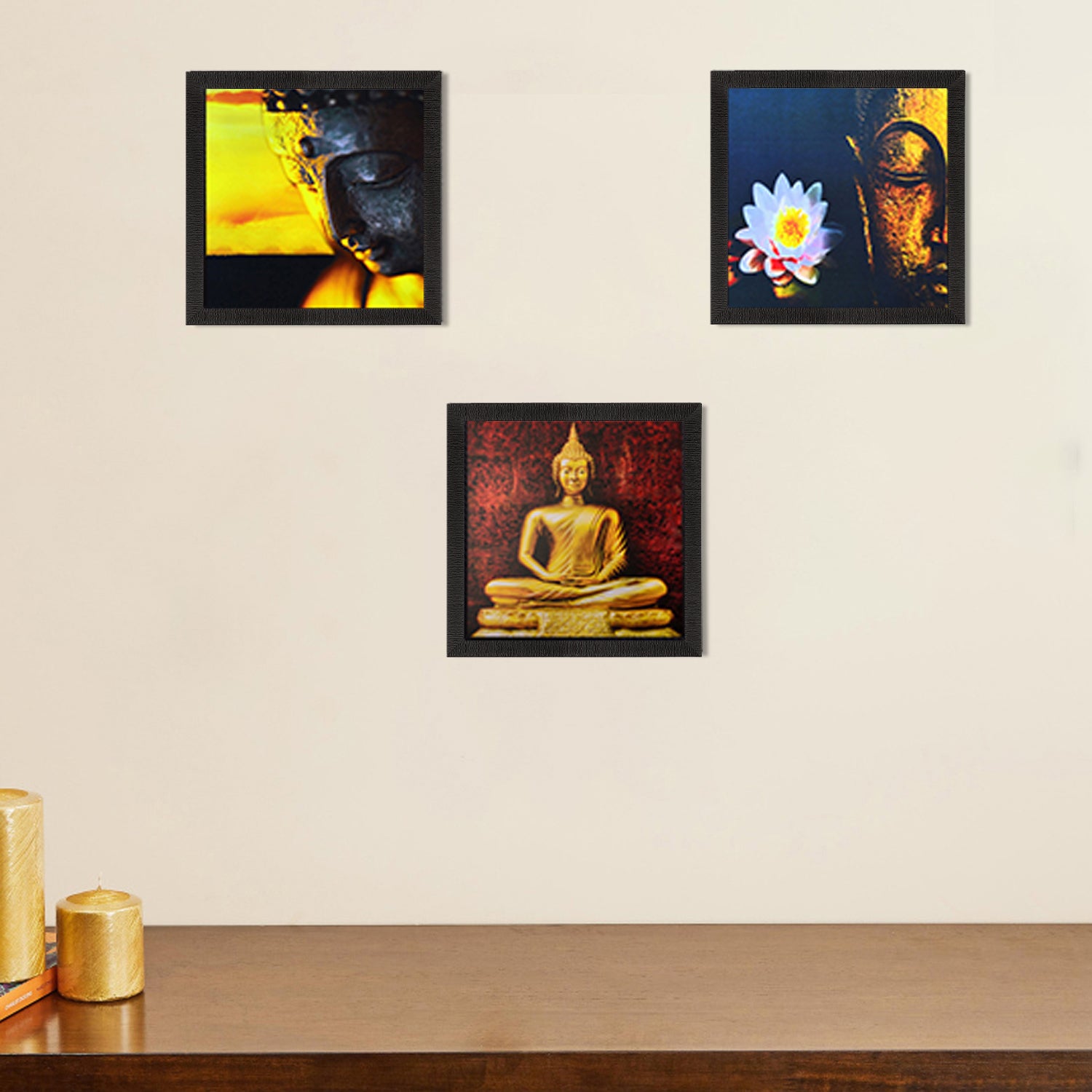Set Of 3 Meditating Buddha Satin Matt Texture UV Art Painting 1