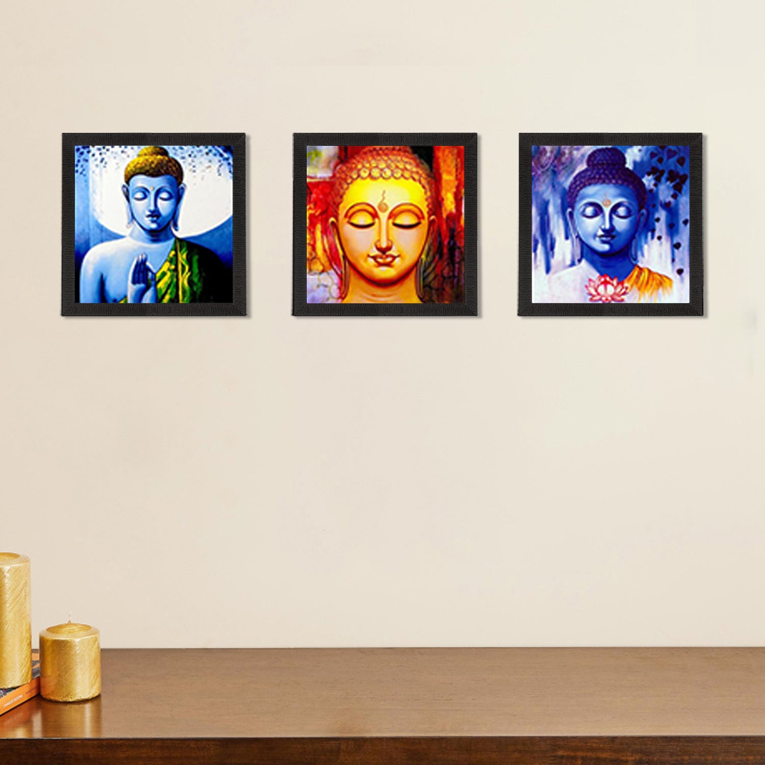 Set Of 3 Meditating Buddha Satin Matt Texture UV Art Painting 1