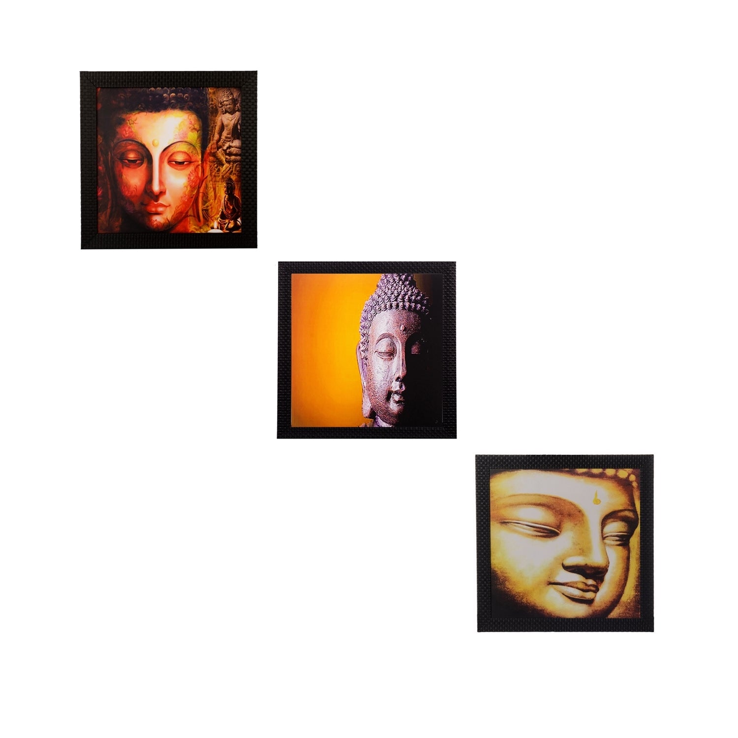 Set Of 3 Meditating Buddha Satin Matt Texture UV Art Painting