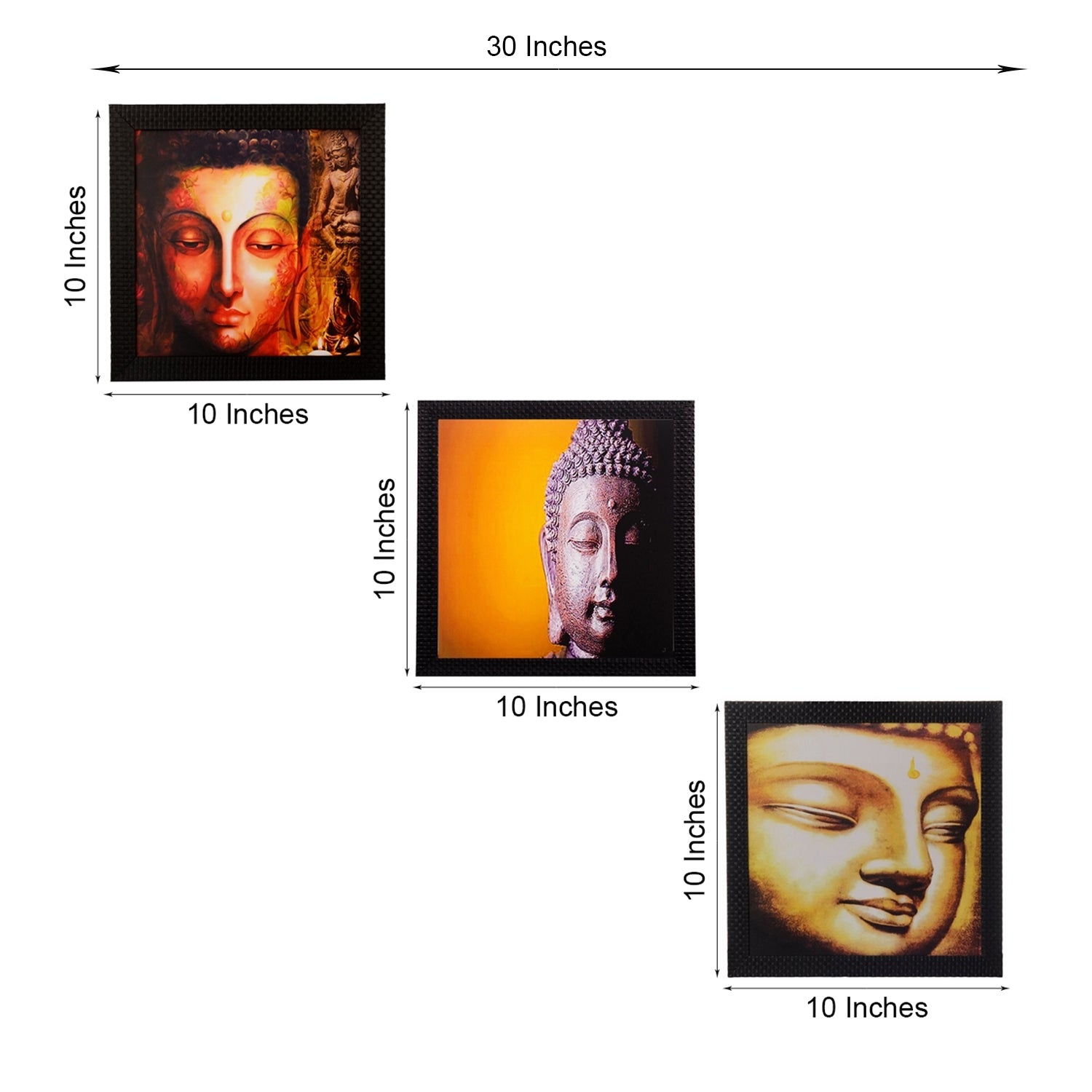 Set Of 3 Meditating Buddha Satin Matt Texture UV Art Painting 2